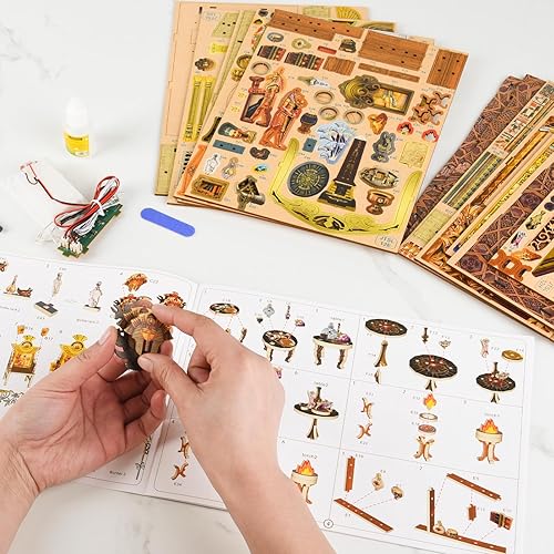 Miniatura 6 de BETOYOU Kit de rincón de libros, casa de muñecas DIY con sensor de luz LED, kit de casa en miniatura, rompecabezas de madera 3D, decoración para