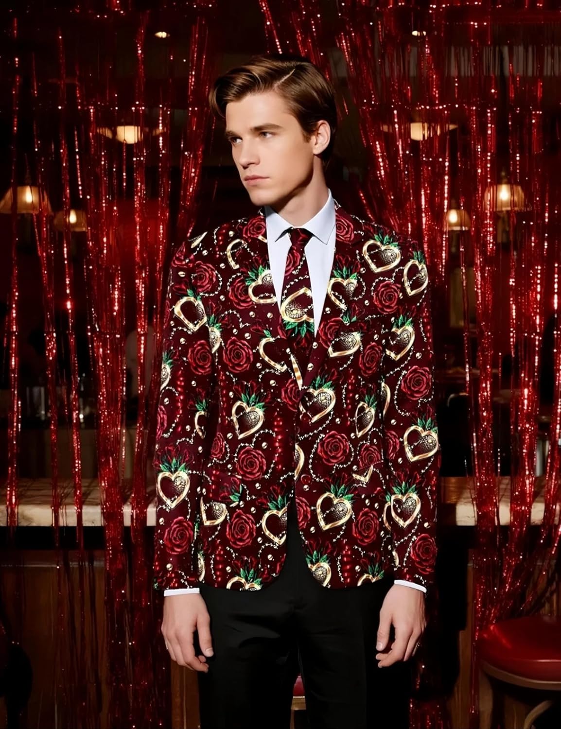 2-Piece Mens Valentines Day Suit Blazer & Tie