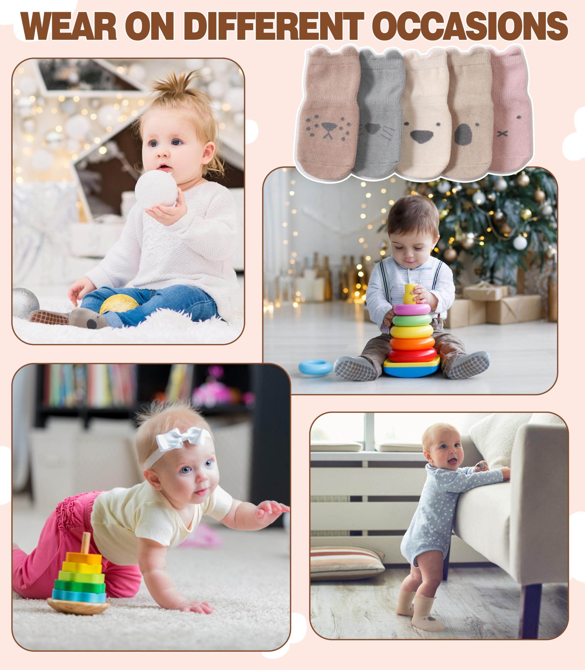 LANLEO Baby Toddler Socks with Grips Baby Toddlers Girls Boys Non Slip Grip Socks with Grippers 6 Months-5 Year Old