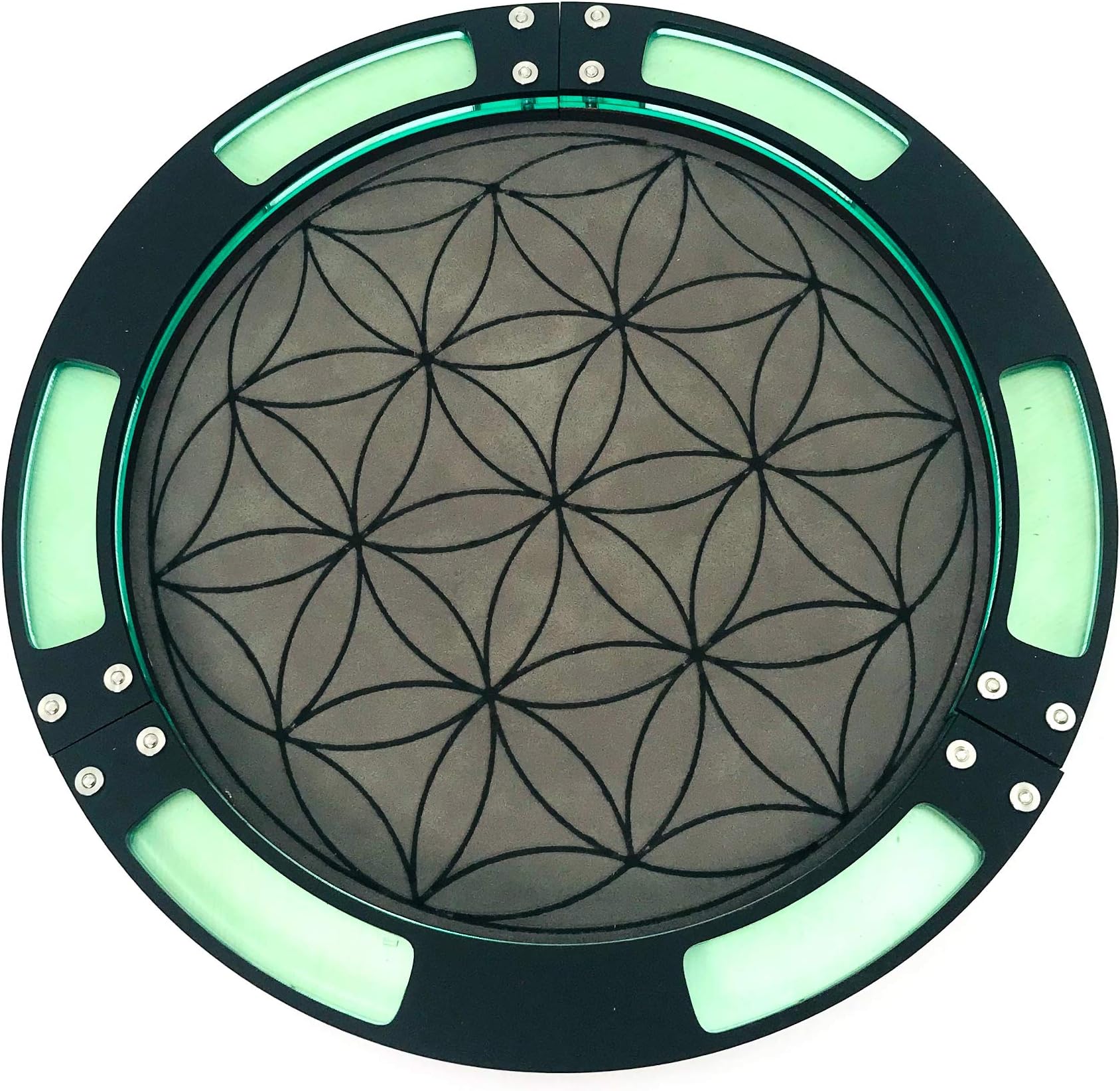 C4Labs - Flower of Life 10" Round Dice Tray with Vegan Leather Rolling Surface