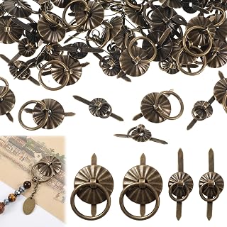 60pcs Brad Fasteners with Pull Rings, Ymapinc Metal Brads for Paper Crafts | Antique Bronze Ring Fastener, Metal Junk Journal Supplies Embellishments for Scrapbooks Albums