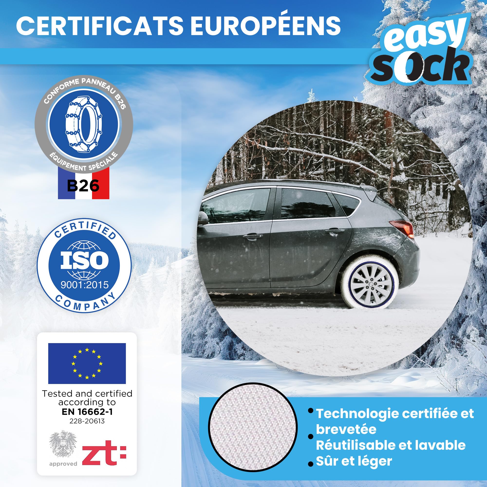 EASYSOCKS.M Chaîne Neige Textile, Taille M