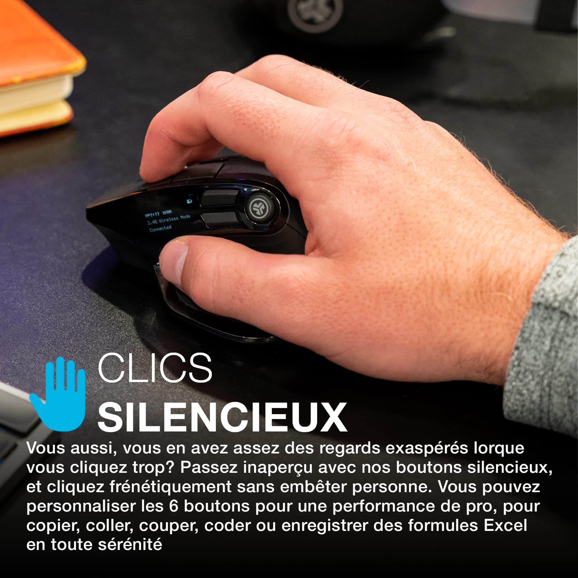 JLab Epic Souris sans Fil Bluetooth Rechargeable - Ergonomique Silencieuse | Souris Ergonomique sans Fil Silencieuse, Bluetooth/Récepteur USB Multi Appareils, pour PC Portable/Ordinateur/Tablette/Mac