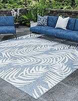 Vista 19 de Unique Loom - Tapete de la colección Outdoor Botanical, diseño de palmera (6.1 pies x 9 pies, rectangular, color azul/azul marino)