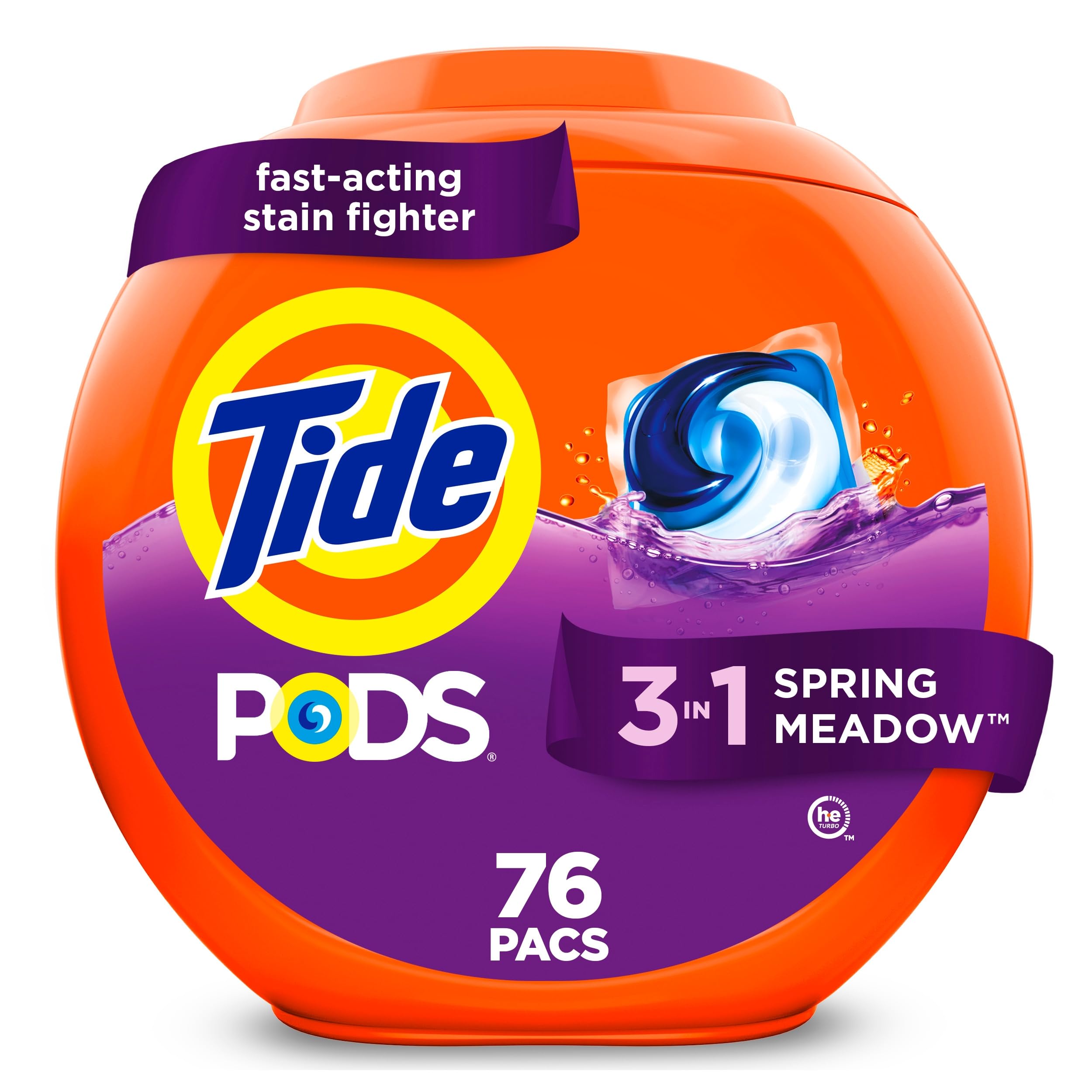 Tide PODS Laundry Detergent Pacs, 3-in-1 Stain Remover, Odor Fighter, Color Protector, 76 Count
