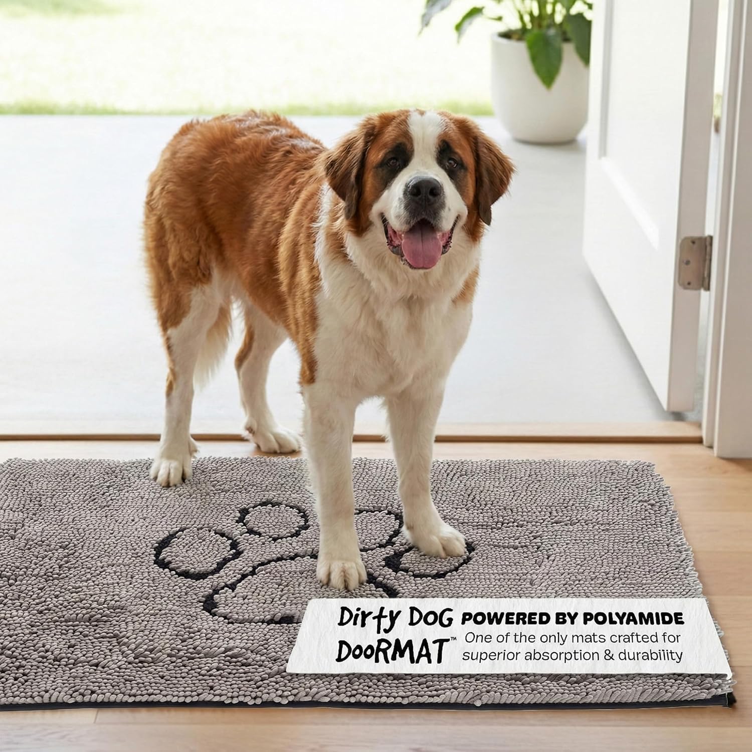 Dog Gone Smart Dirty Dog Doormat - Fast Drying Rug with Super Gripper Backing for Clean Floors - Super Absorbent and Machine Washable Mat for Muddy Paws - Grey