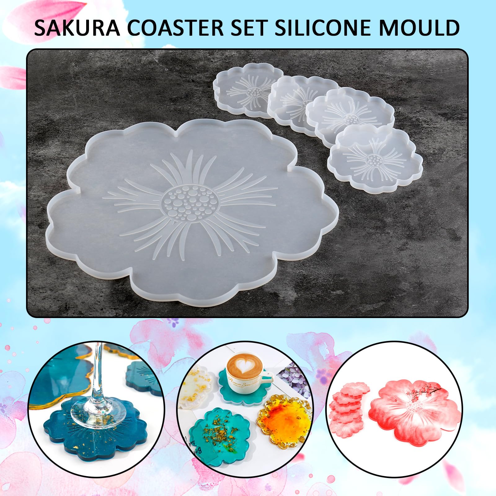 EPODA 4 pièces Moule pour Silicone en Resine Epoxy Vase Foral, Moule en Silicone Bouteille Resine Epoxy, Moule Resine pour DIY Décoration, Coulée Plâtre ou Ciment