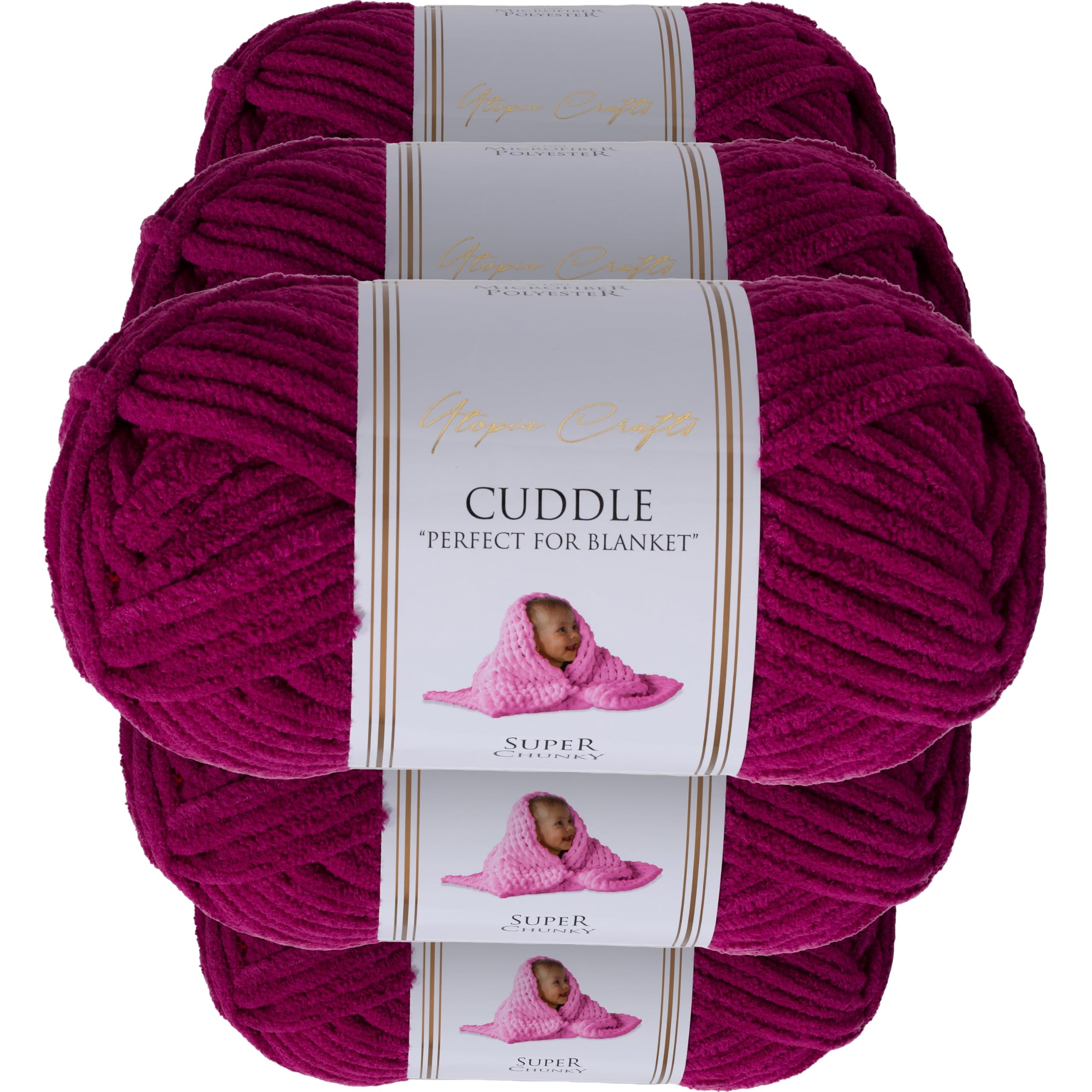 Utopia Crafts Cuddle Super Chunky Chenille Soft Yarn 5X 100g (Purple)