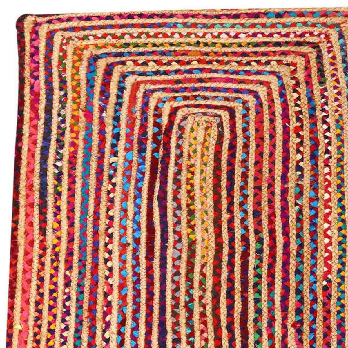 Casa Moro Jute Teppich Esha Bunt 80 x 120 cm Rechteckig | Läufer im Boho-Chic aus Jute & Baumwolle Handgeflochten & Genäht | Wohn-Teppich Natur | MA6003