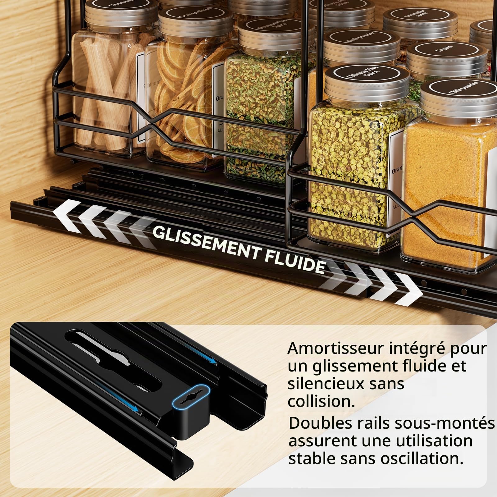 Étagère Coulissante à 2 Niveaux pour Épices, Lot de 4