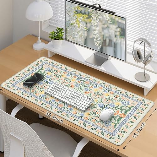 Miniatura 2 de iCasso Tapete de escritorio para escritorio, tapete de computadora floral verde para teclado y mouse, alfombrilla de mouse grande XXL, alfombrilla