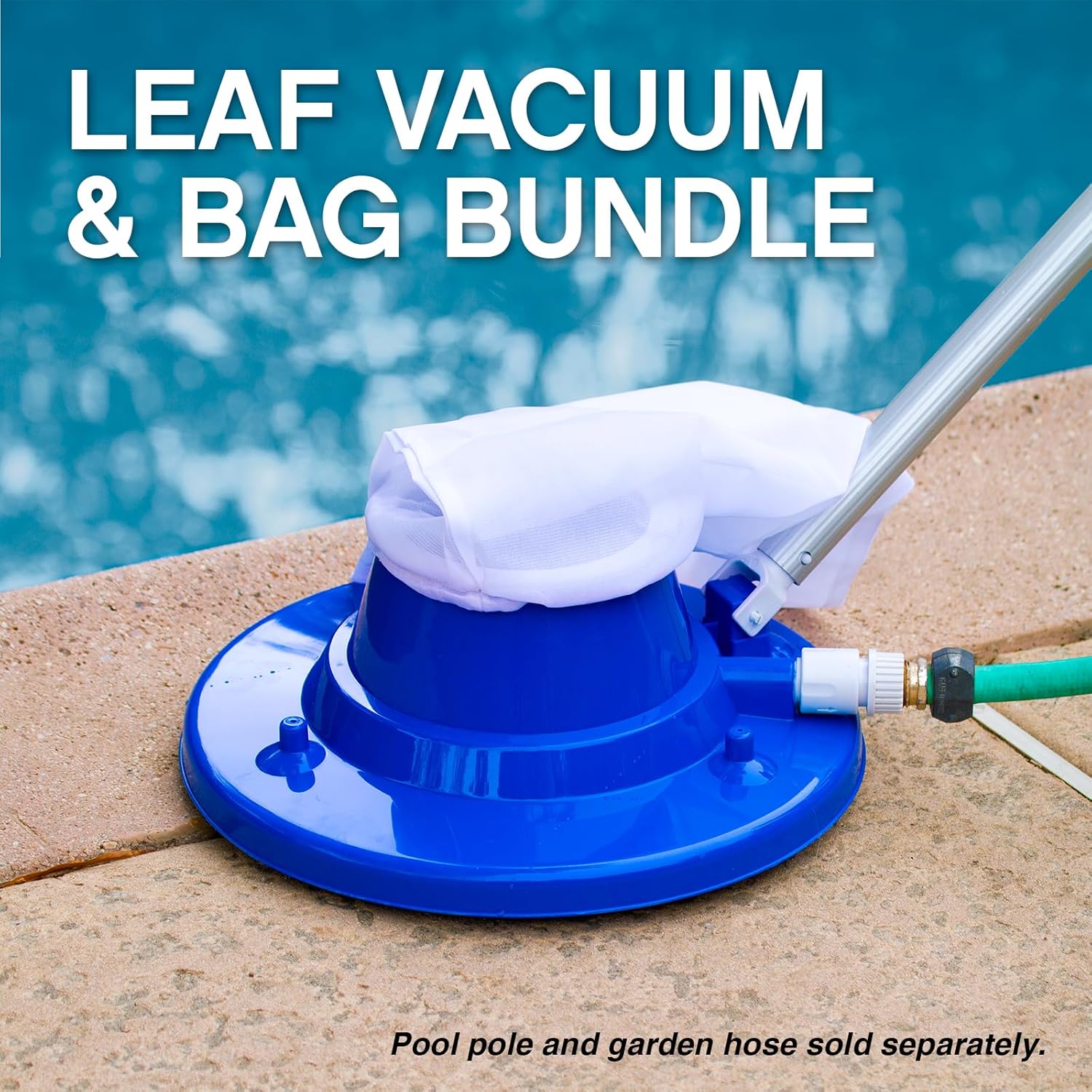 Poolmaster Heavy-Duty Pool Leaf Vacuum Head, 15″ Garden-Hose Powered Cleaner with Rotating Wheels, Includes 3 Reusable Mesh Bags (1 Fine + 2 Standard), Value Bundle