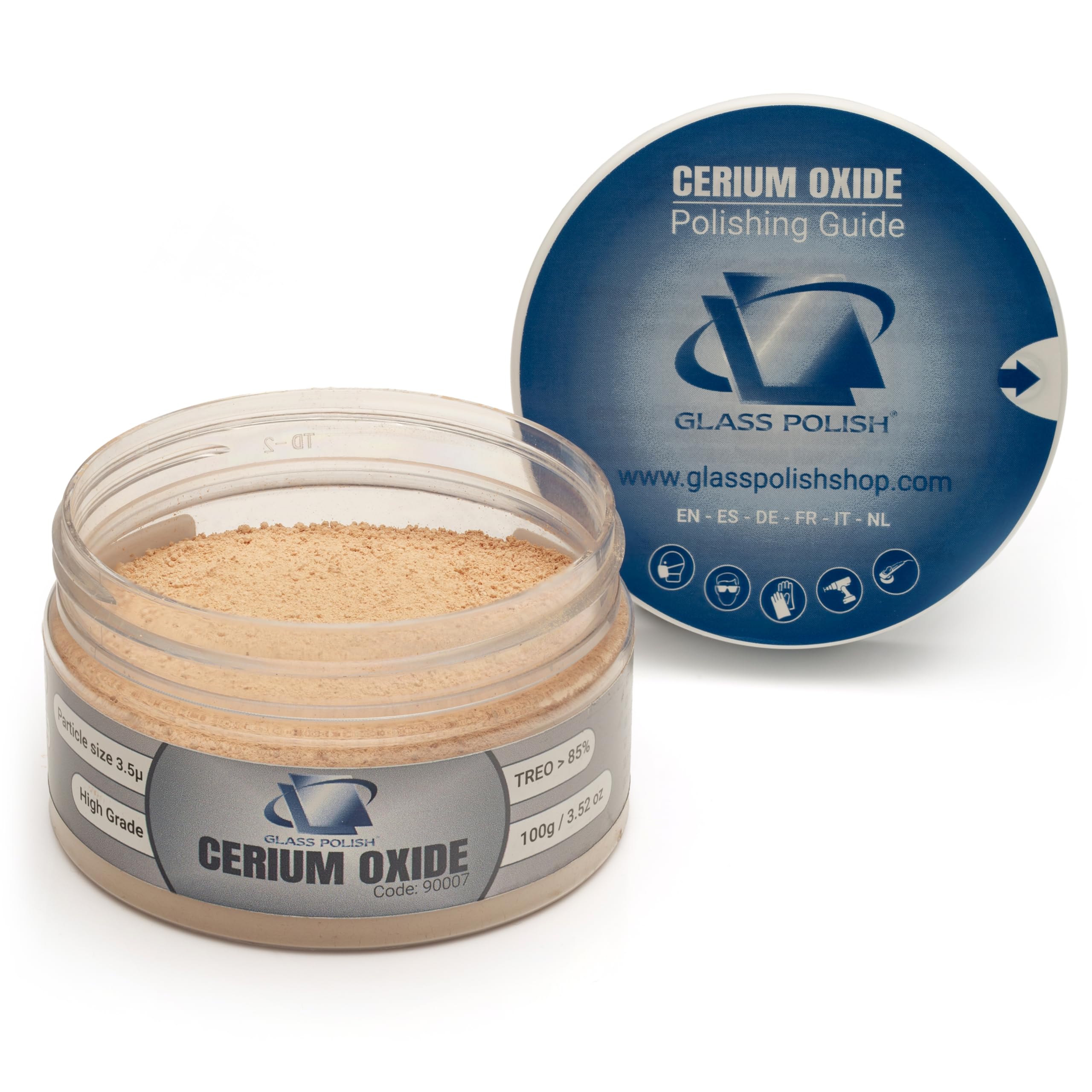 GLASS POLISH PRO 100g Cerium Oxide, High-Grade Glass Polishing Powder, Enhanced Formula, TREO 85%, 3.5 Microns, Brown – GP90007