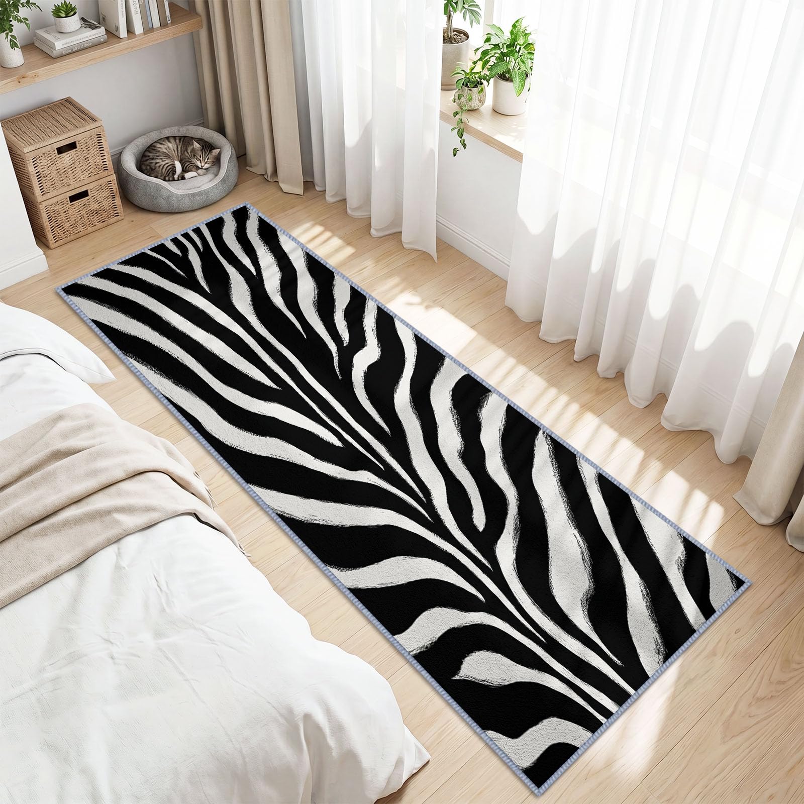 Bieżnik na korytarz, 60 x 240 cm, zwierzęta, zebry, tekstury, antypoślizgowy, wytrzymały bieżnik, mata podłogowa z gumowym spodem, można prać, do przedpokoju, kuchni, sypialni, pralni, biura, czarny