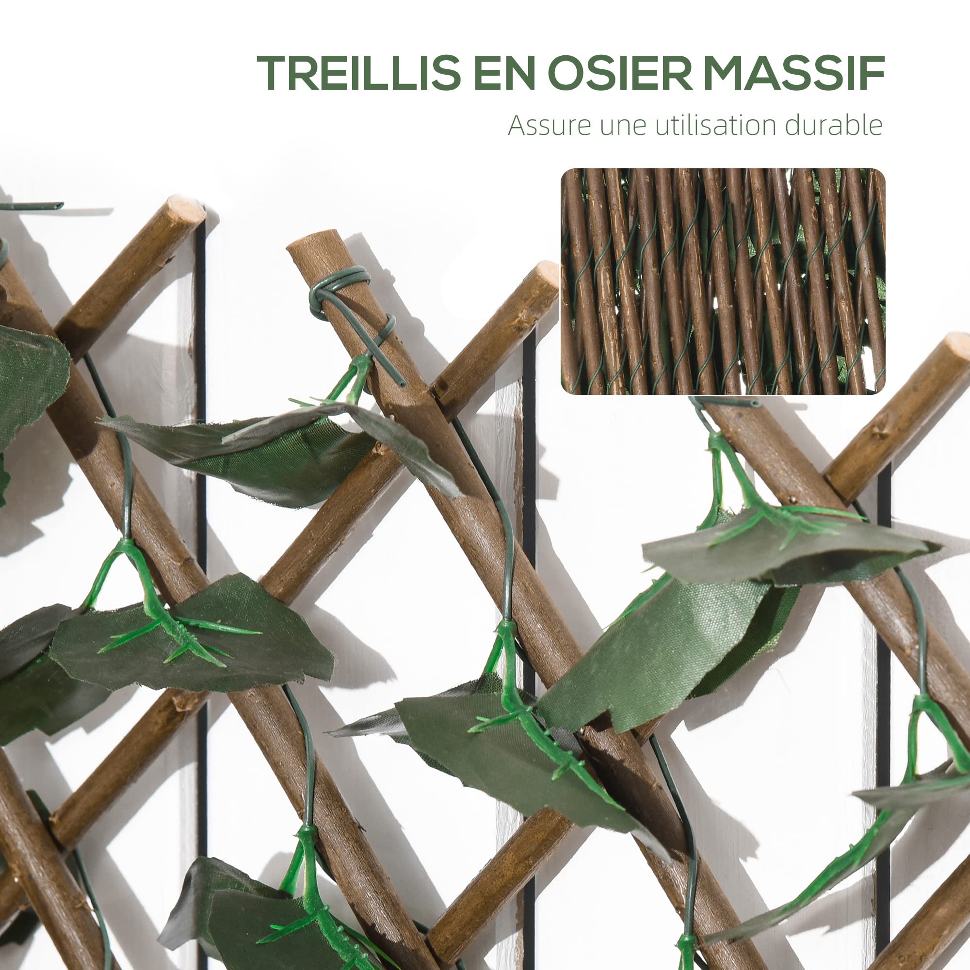 Outsunny Haie artificielle feuilles murale brise-vue 2 panneaux longueur ajustable 295 x 70 cm treillis extensible feuillage réaliste en PE vert