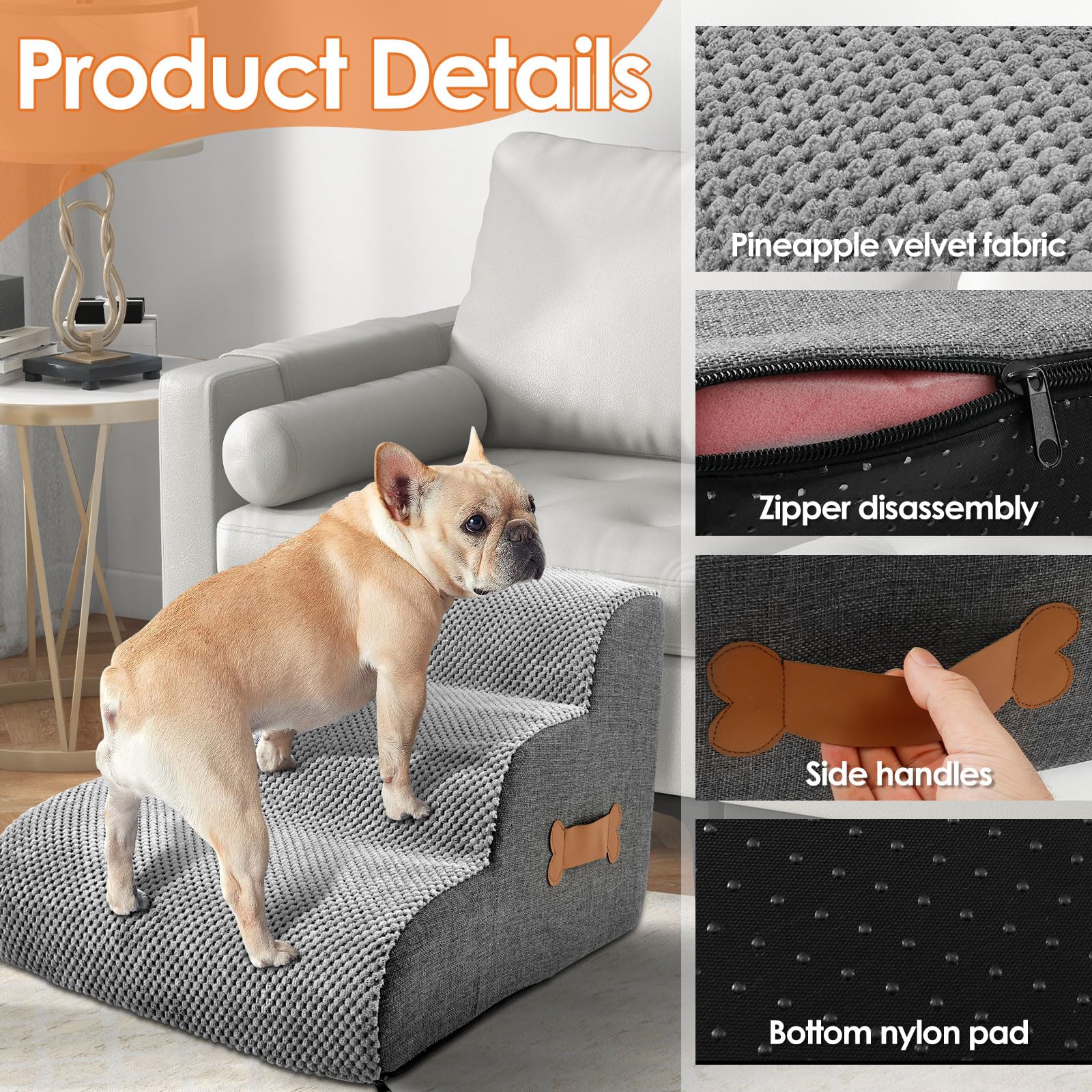 Midyb Hondentrap, hondentrap voor kleine honden, met waterdichte en wasbare overtrek, 2 treden, huisdiertrap van schuim met hoge dichtheid, hondenhelling voor bank, bed, 55 x 40 x 30 cm, zwart
