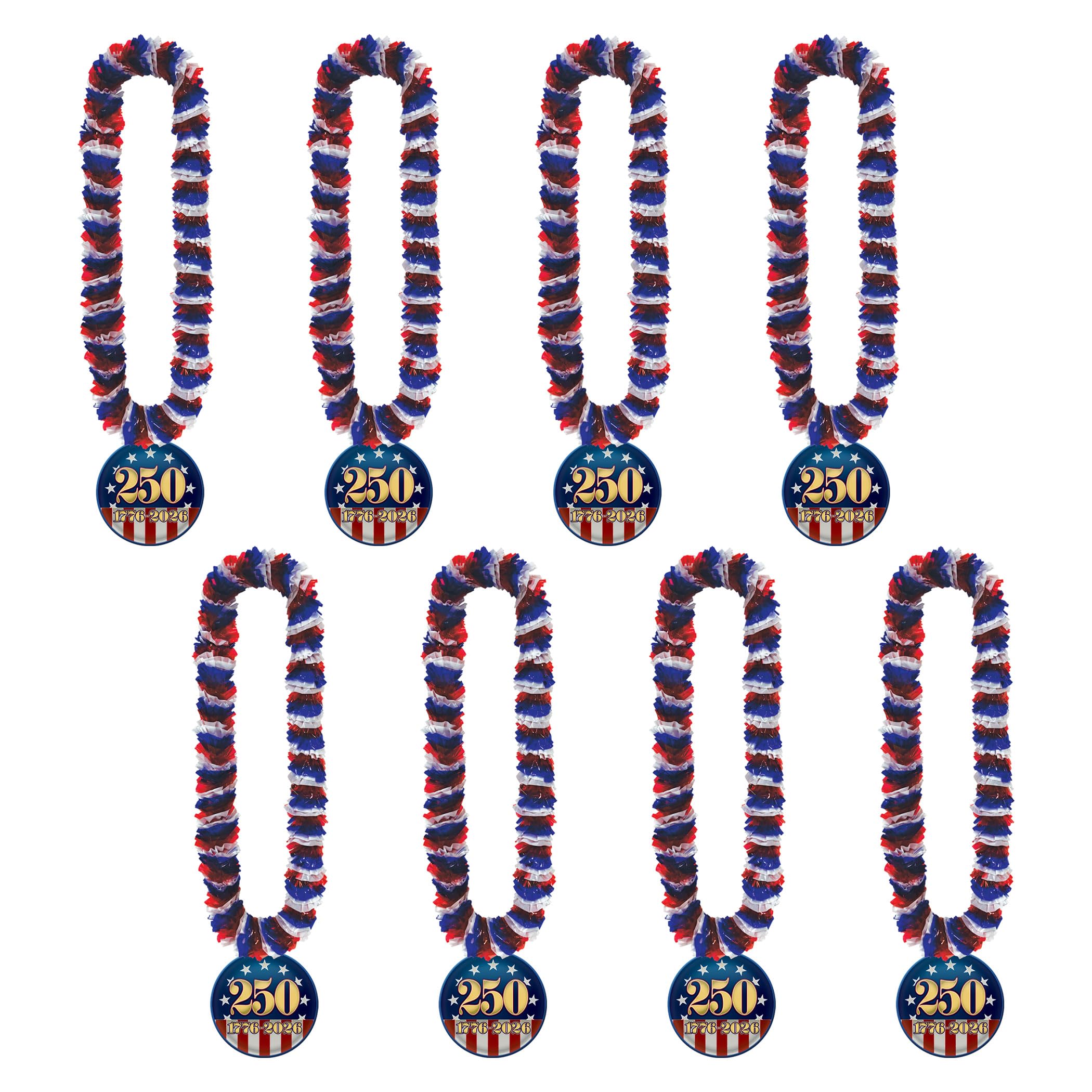 Collier de fleurs USA Beistle de 91 cm : lot de 8 leis patriotiques avec médaillon