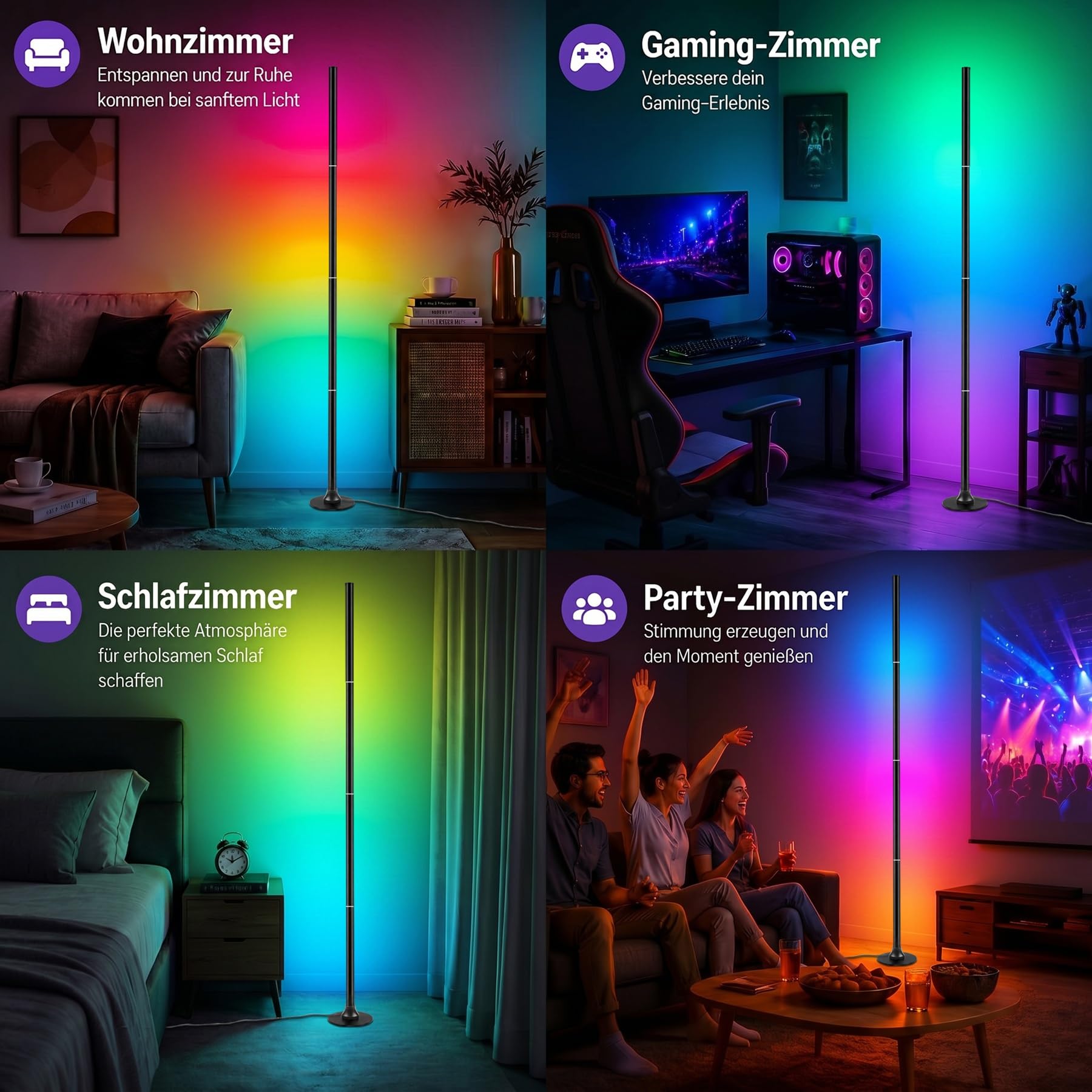 sylvwin LED Stehlampe,LED Ecklampe mit APP & Fernbedienung, Musik Sync, 16 Millionen Farben RGB Led Stehlampe für Wohnzimmer Schlafzimmer Gaming Eckleuchte