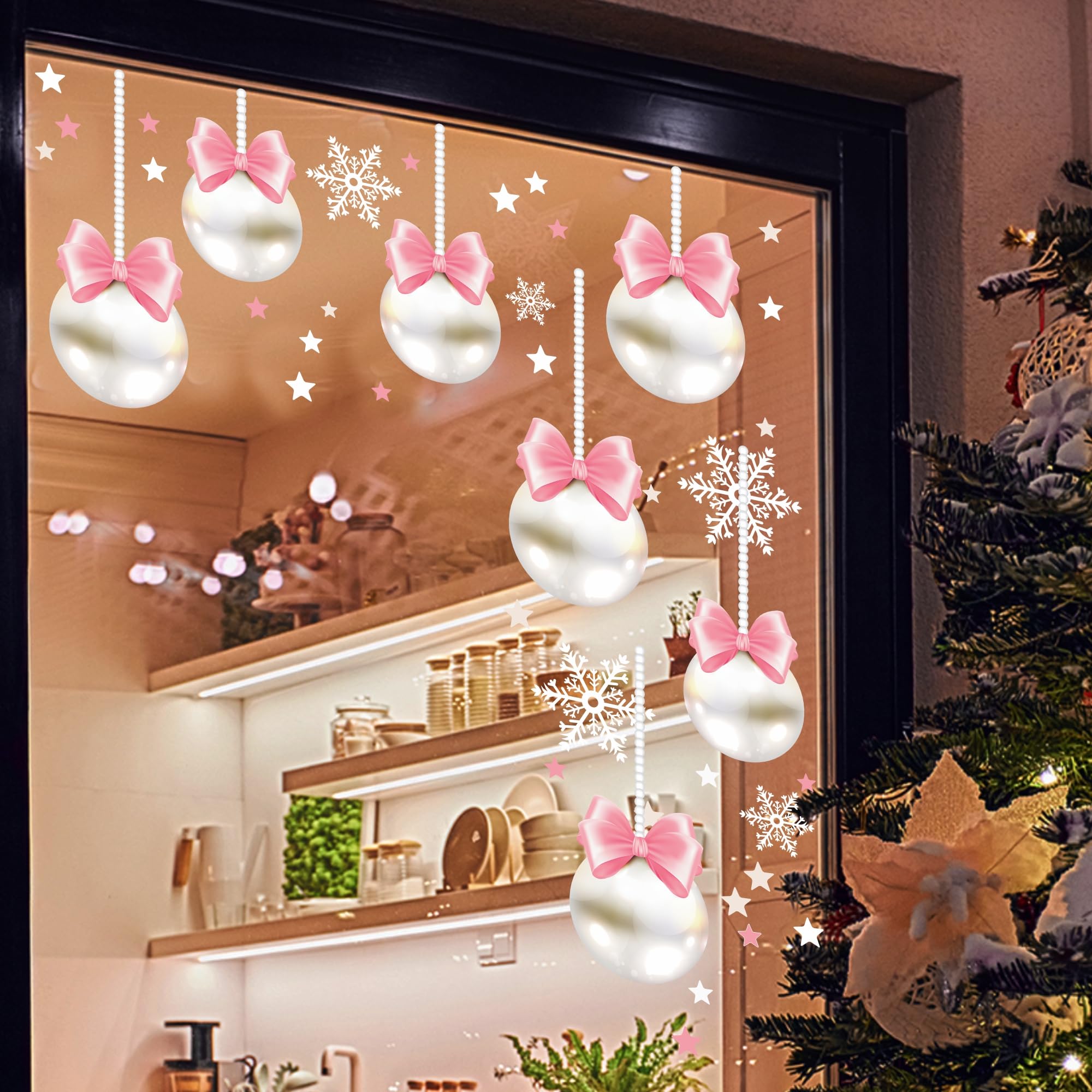 Autocollant en vinyle PVC pour fenêtre Décoration de Noël Utilisation en extérieur One Size Pearl and Pink