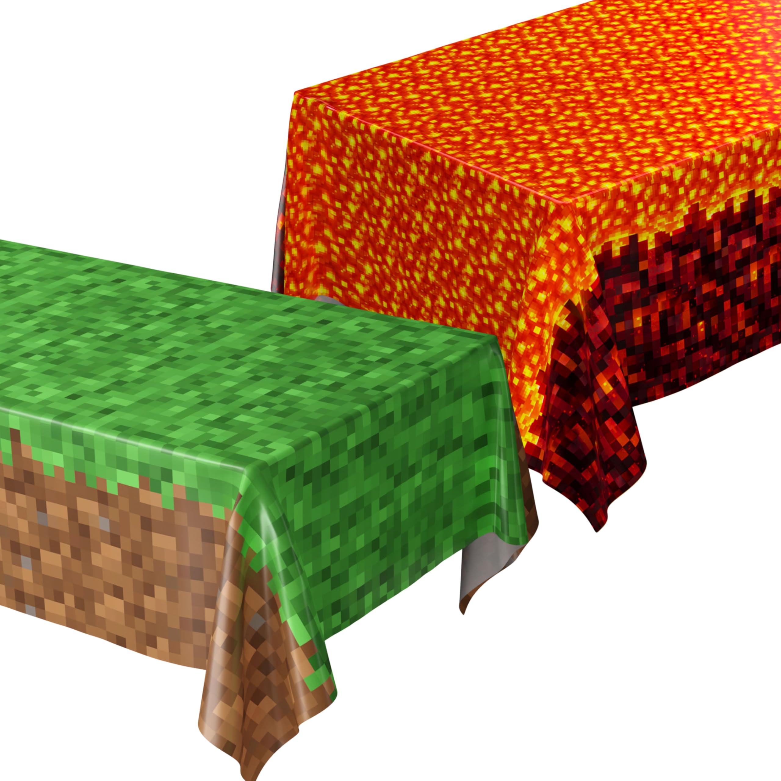 Pixel Field &amp; Lava Duo Table Covers (Pack of 2) - XL 54"x108" - Immersive Biomes Birthday Party Decorations, Gamer Party Tablecloth, Pixel Themed Decor, Plastic Table Cover, Event Decoration
