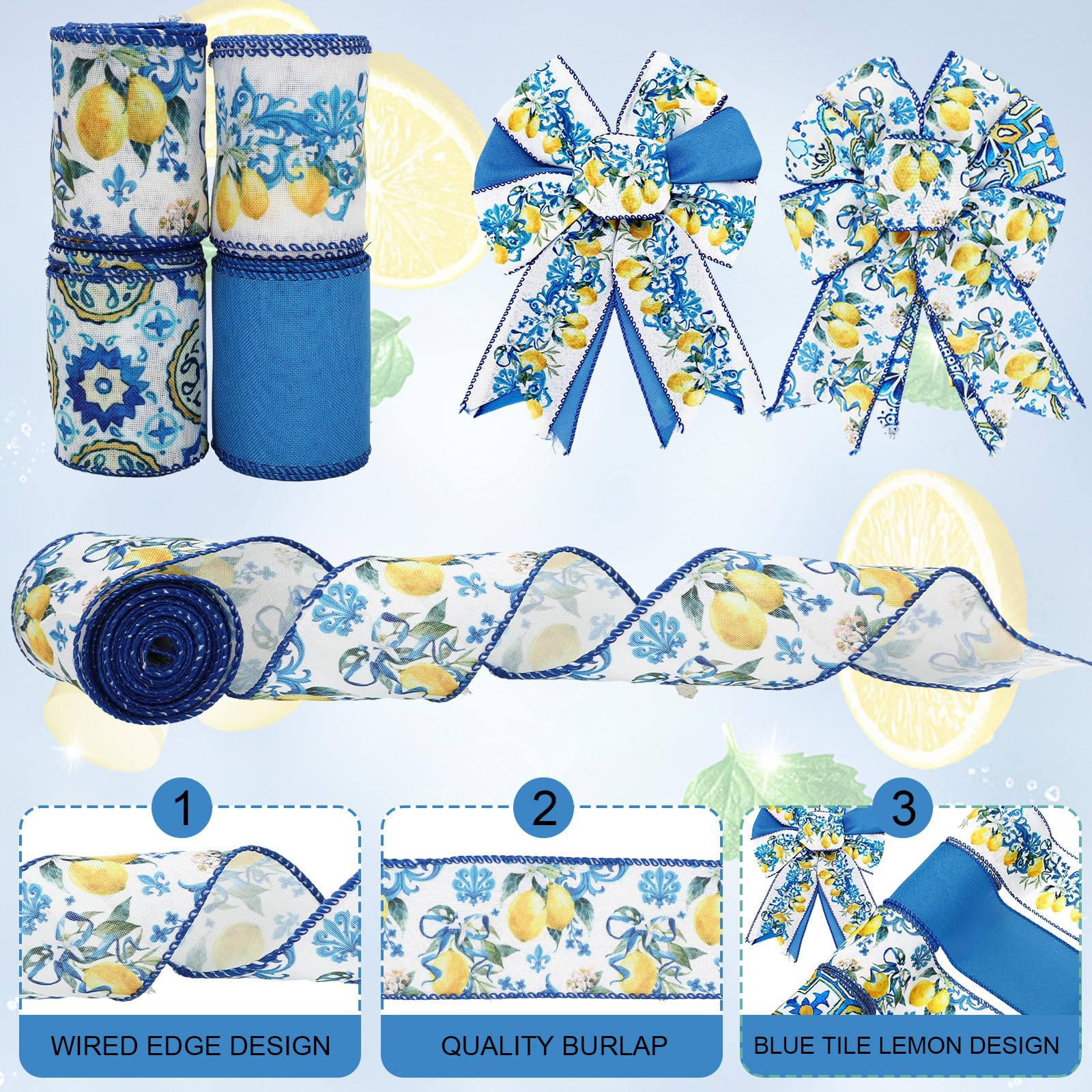 Amazon.com: Whaline Lemon Wired Edge Ribbon 2.5 Inch Blue Tile