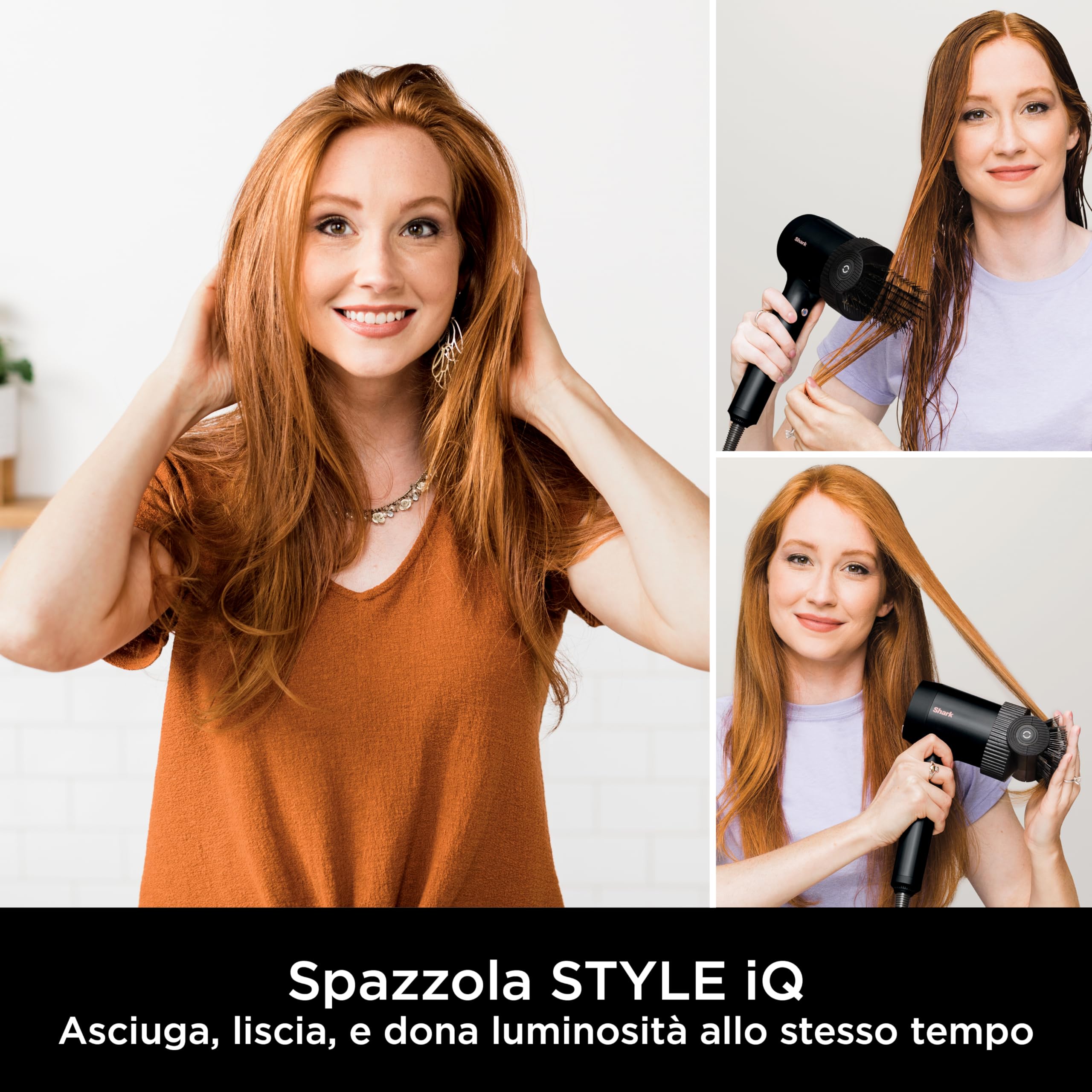 Shark STYLE iQ Asciugacapelli e Styler per Capelli a Ioni 3 in 1, con Spazzola, Diffusore per Ricci e Concentratore, Asciugatura Veloce, Senza Danni, Impostazioni Automatiche, Nero/Oro Rosa, HD120EU