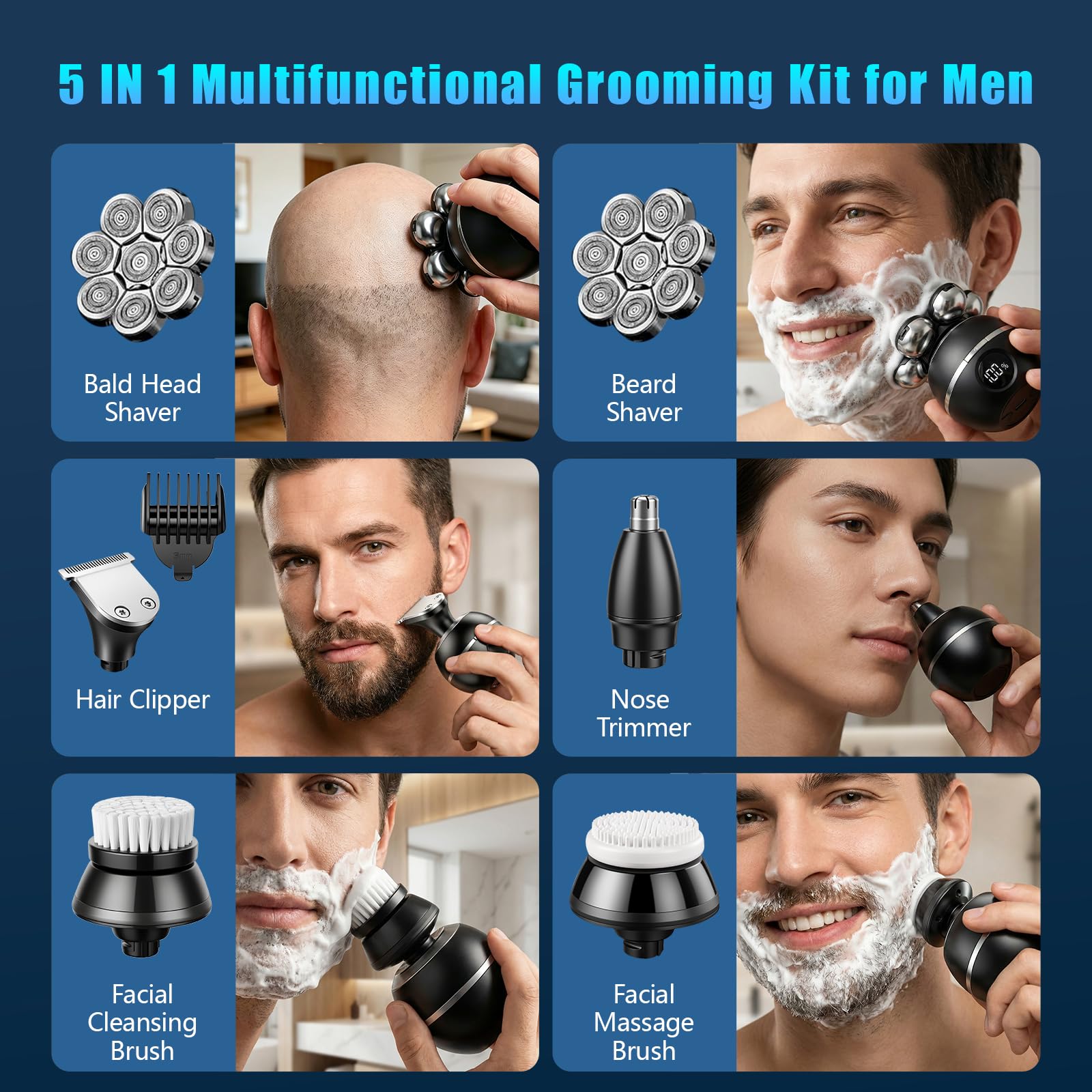 BEE&FLOWER The Ultimate Shaver - Rasoio per uomini e donne, indolore, Wet & Dry, impermeabile, per rimuovere i peli di testa calva, gambe, viso, ricaricabile, con display a LED (nero)