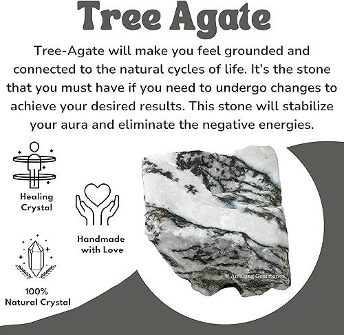 Miniatura 4 de 2 piezas de cristales crudos de ágata de árbol y piedras curativas, rocas naturales para rodar y hacer tú mismo, piedras y cristales crudos