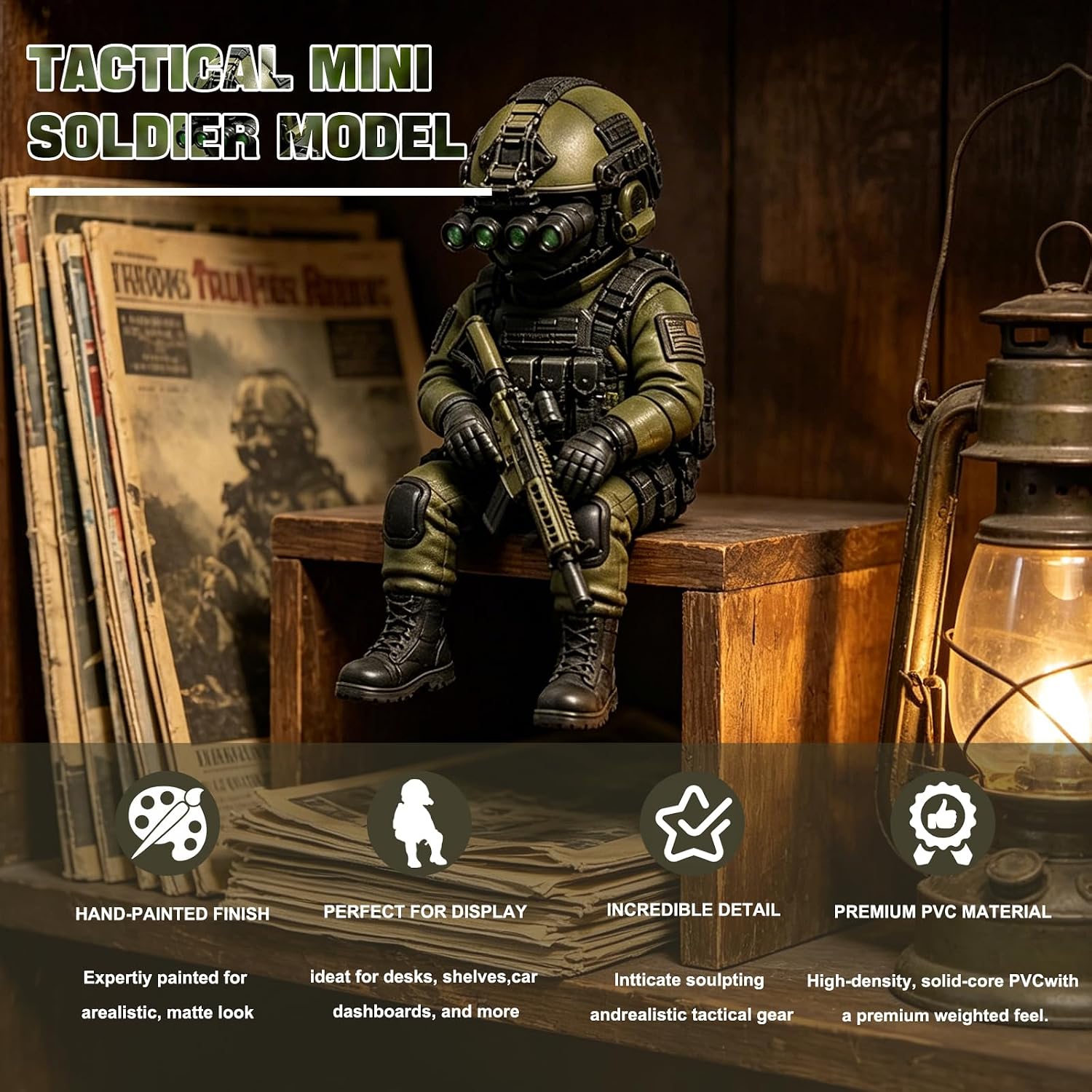 Hamai Tactical Mini Soldier Figurine, Military Operator Desk Decor,Monitor Tactical Soldier Stute for PC Monitor Gaming Decor, Shelf Collection Gift,Unique Army Gifts for Men, Military Fans