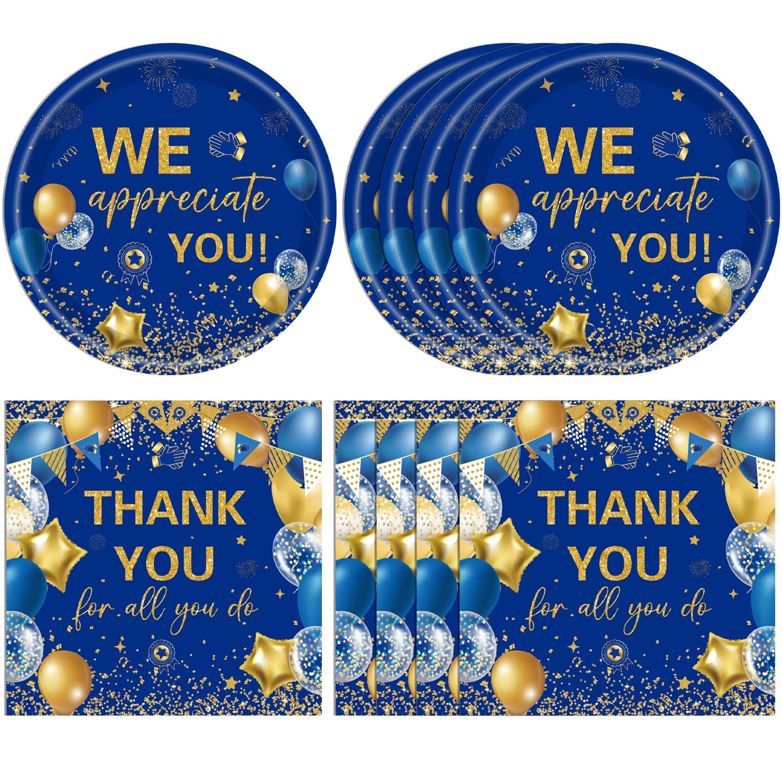 40PCS Thank You Party Decorations We Appreciate You Paper Plates and Napkins Thank You for All You Do Disposable Tableware for Teacher Doctors Nurse