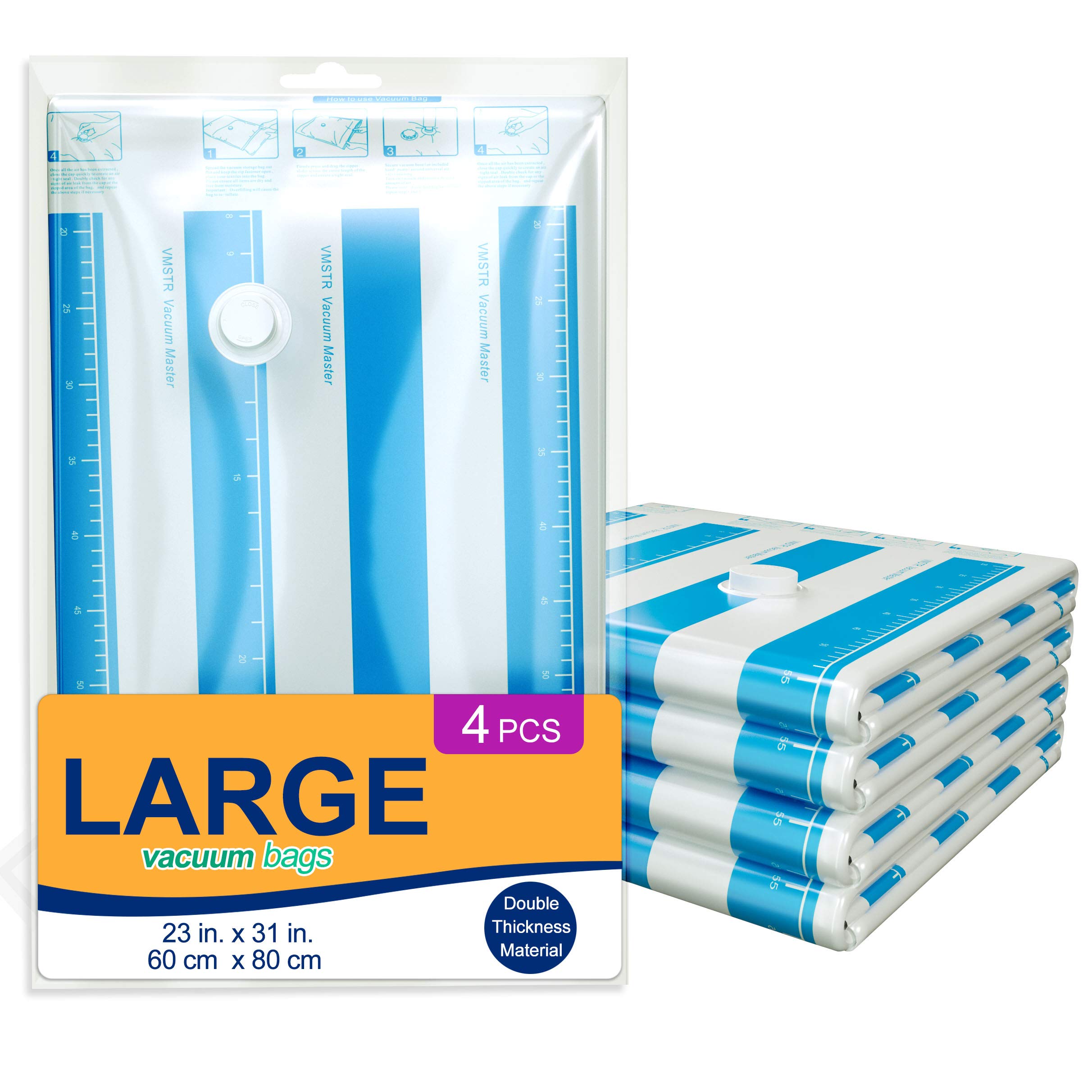 VMSTR Premium Large Vacuum Storage Bags 4 Pack 80% Space Saver Compression Bags (Works with Any Vacuum Cleaner)