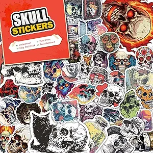 100 Pack Skull Stickers (Large Size), Decal Sticker for Laptop, Phone, Car, Water Bottle, Stickers for Adult and Skull Lovers