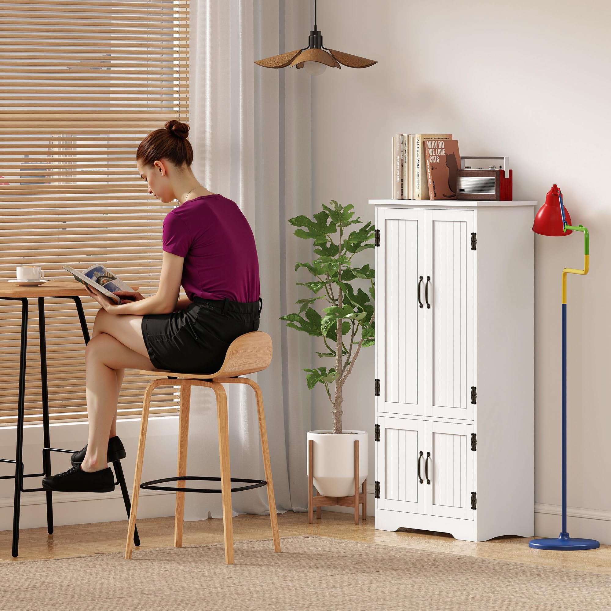 HOMCOM Buffet de Cuisine Meuble Rangement 2 Placards 60 x 30 x 123 cm Blanc | Armoire de Cuisine Contemporaine, 3 Étagères