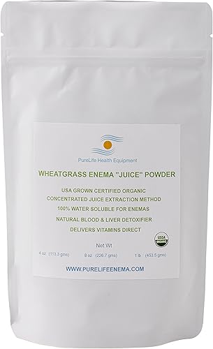 Purelife Wheatgrass - Polvo de jugo de enema orgánico, específico para enemas, 4 onzas, desintoxicación del hígado, energizante de sangre, curación
