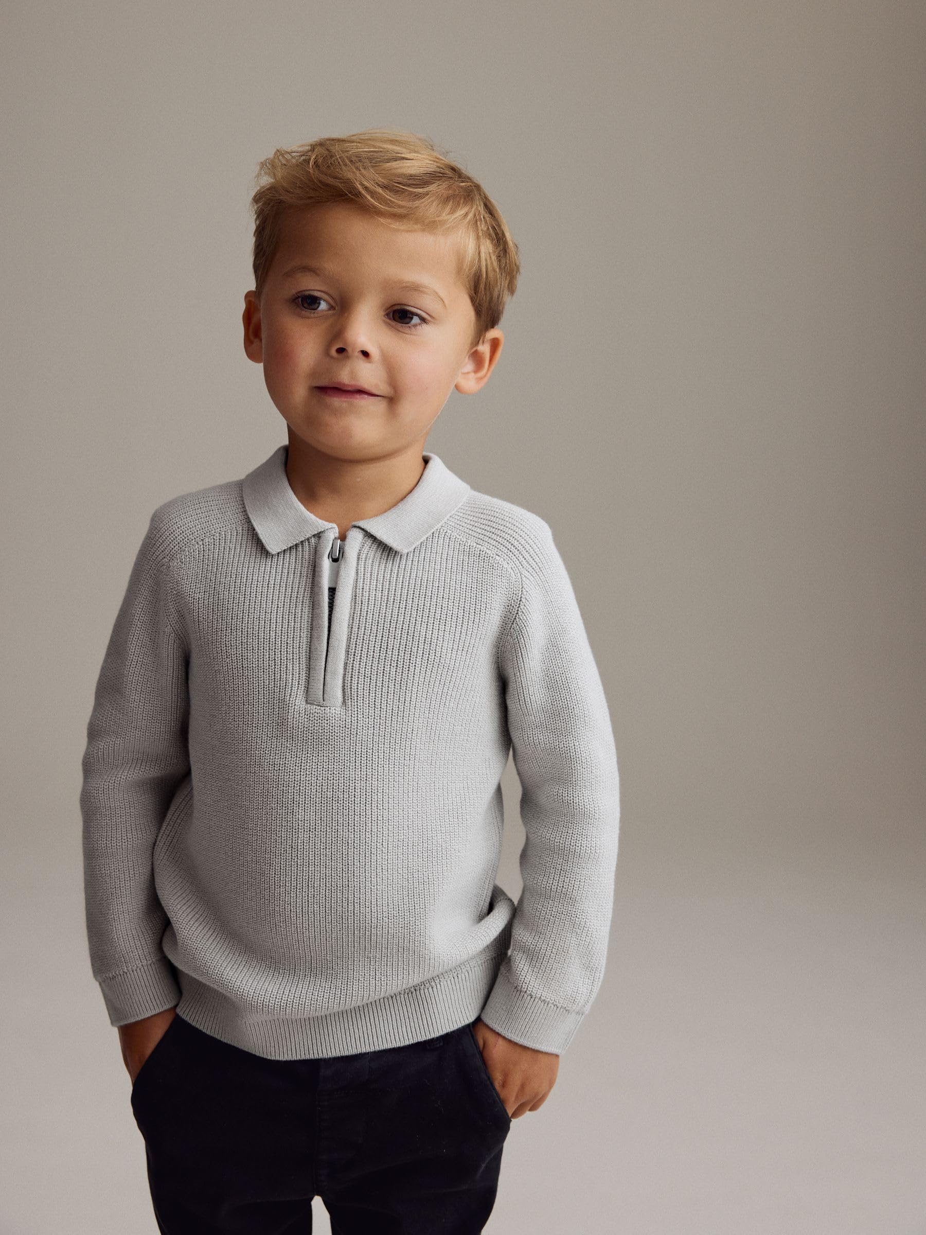 NEXT Jungen Standard Strick-Poloshirt mit Langen Ärmeln und RV-Kragen 62-122