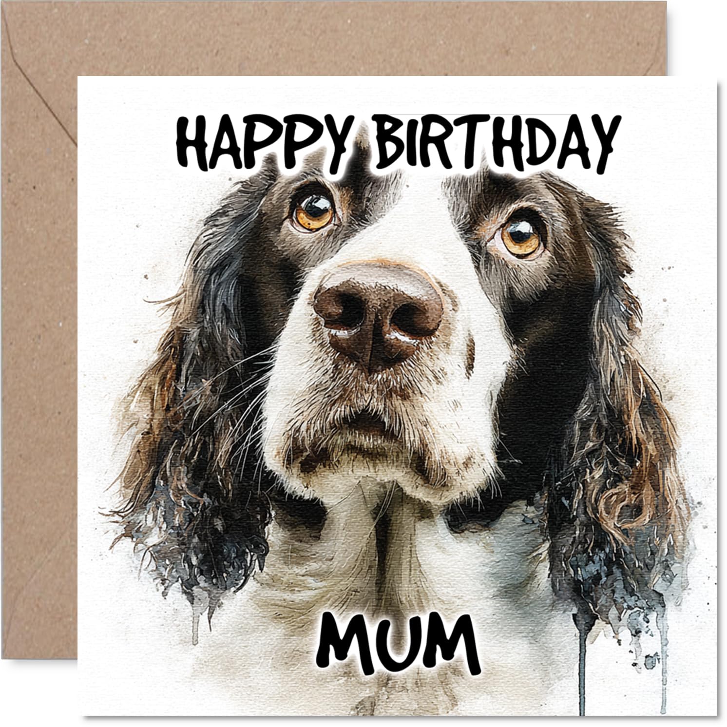 Mum Birthday Card - English Springer Spaniel - Happy Birthday Card for Mum from Son Daughter, 145mm Dog Breeds Bday Greeting Cards