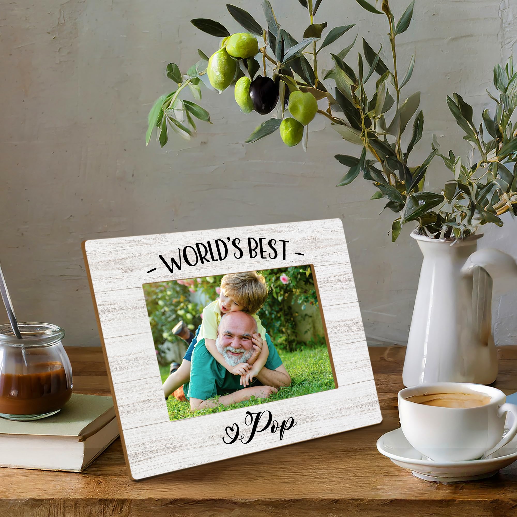 Pop Pops Gifts Picture Frames, Pop Grandpa Photo Frame Gift for Grandfather Fathers Day Christmas from Grandkids, World's Best Pop Picture Frame, Grandpa Wood Picture Frames for 5x7 Photos