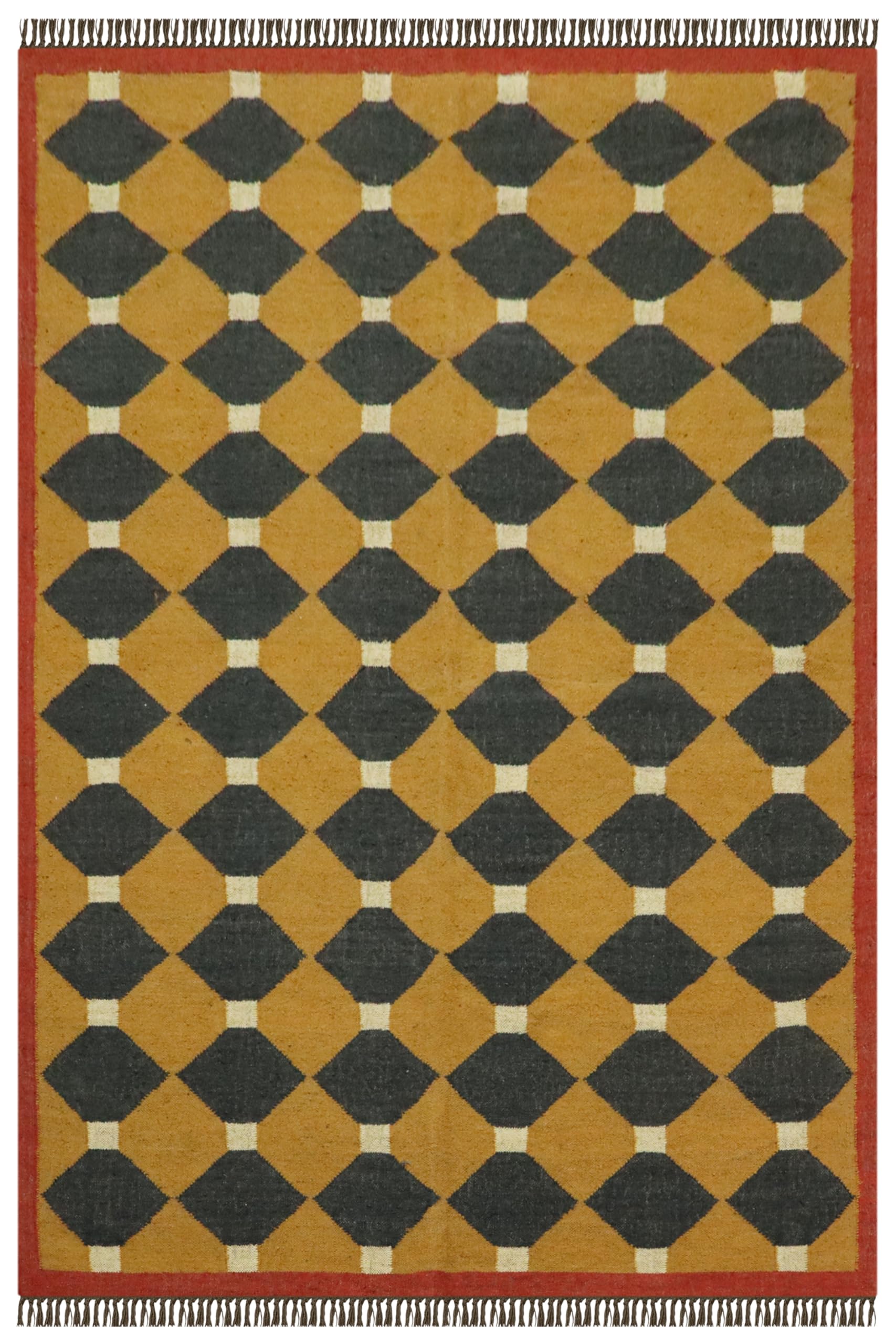 Tapis indien laine de jute tissé main salon chambre jaune noir