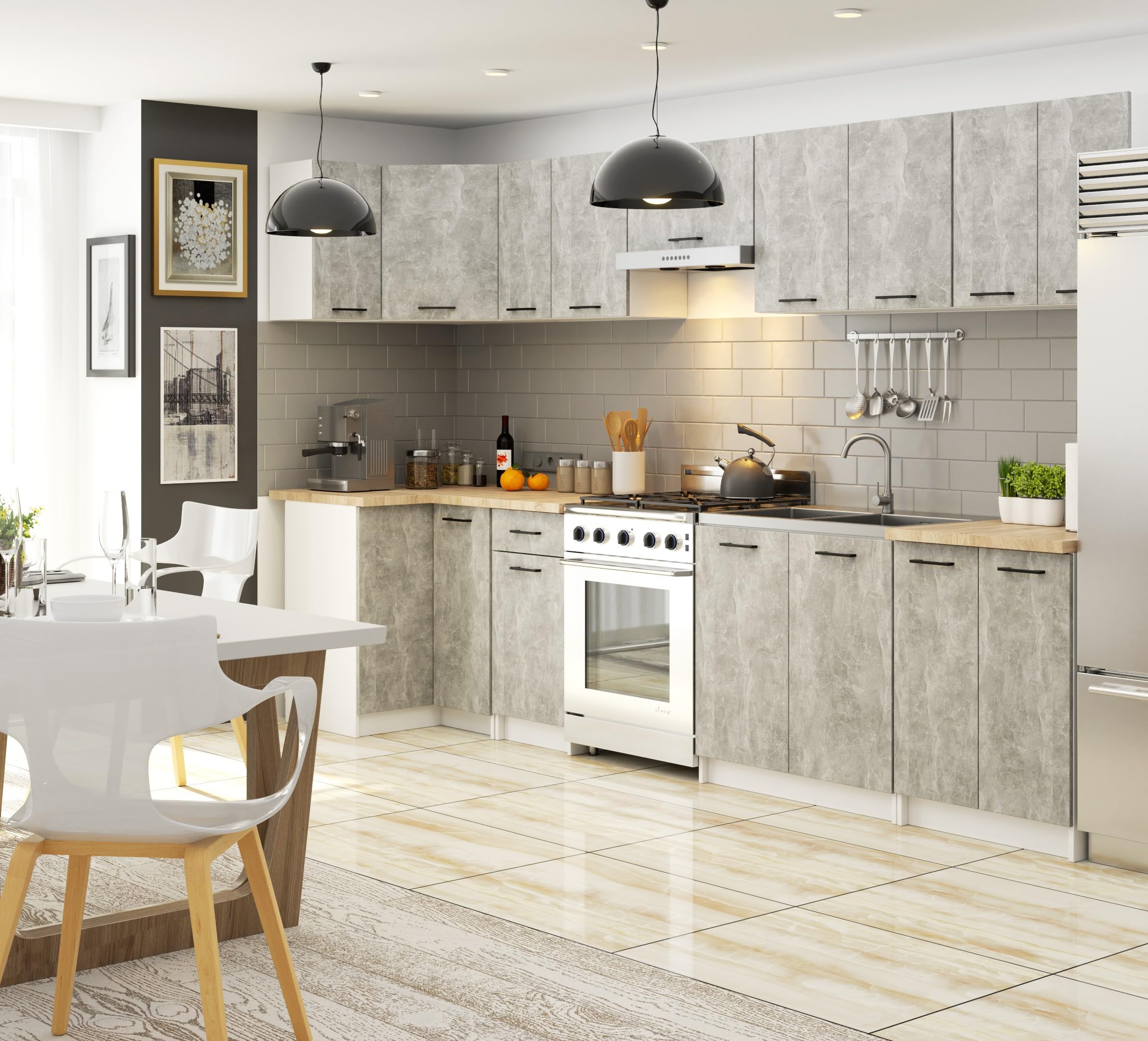 AKORD | Pensile da Cucina a Parete - Oliwia W50 | 2 Ripiani e 1 Anta Armadio da Cucina | Componibile Mobili da Cucine Armadi | Pannello laminato | Bianco | Beton