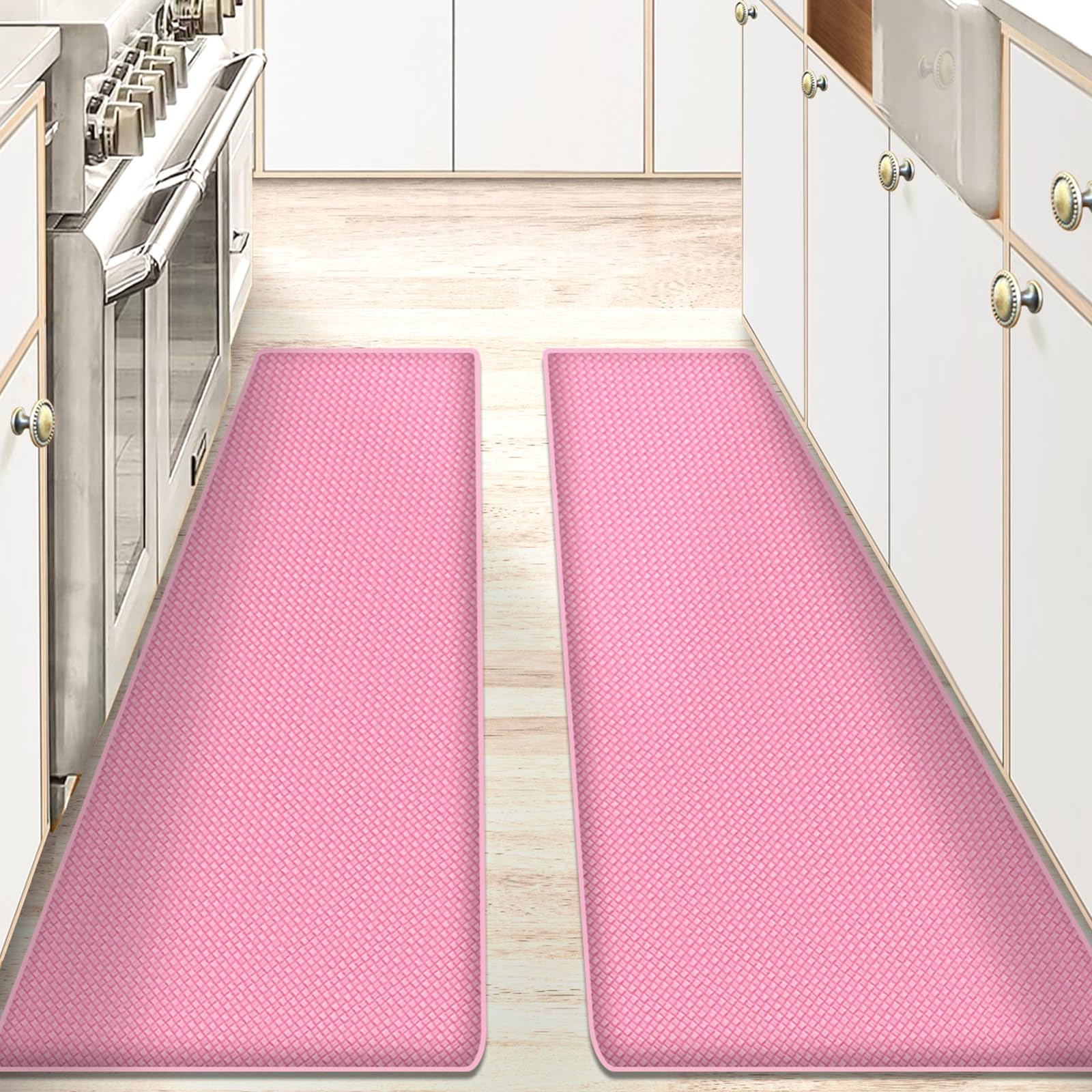 AUTODECO Set of 2 Kitchen Mat and Rugs Washable Cushioned Anti-Fatigue Kitchen Rug for Floor 17"x59" +17"x59", Watermelonred