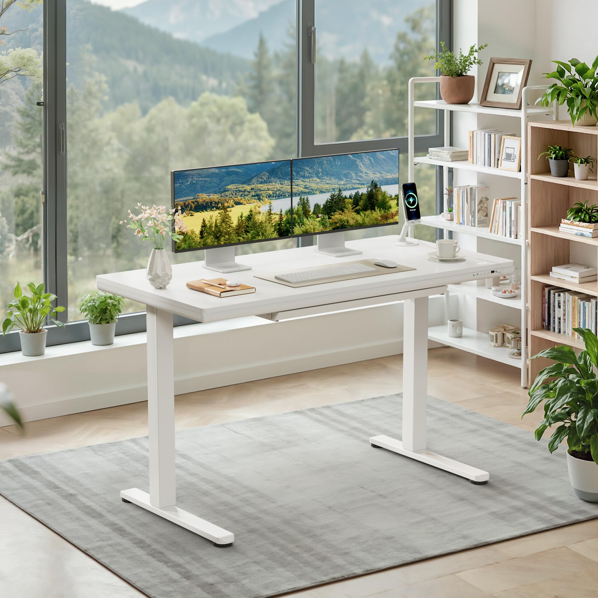 Furmax Adjustable Height Electric Standing Desk with Drawers 48 Inch Sit Stand Desk with One-Piece Thickened Desktop USB — view 2