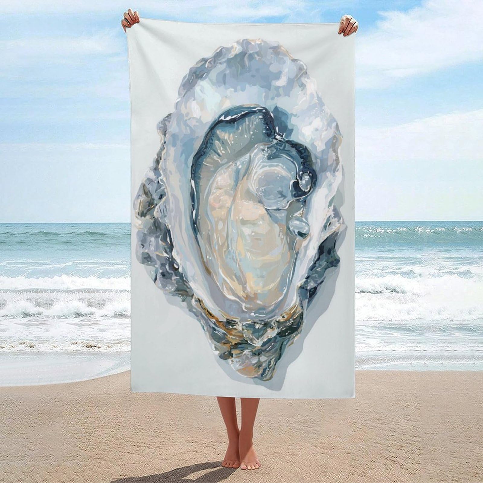asbwuo Beautiful Oyster with Soft Blue Gray Colors Beach Towel