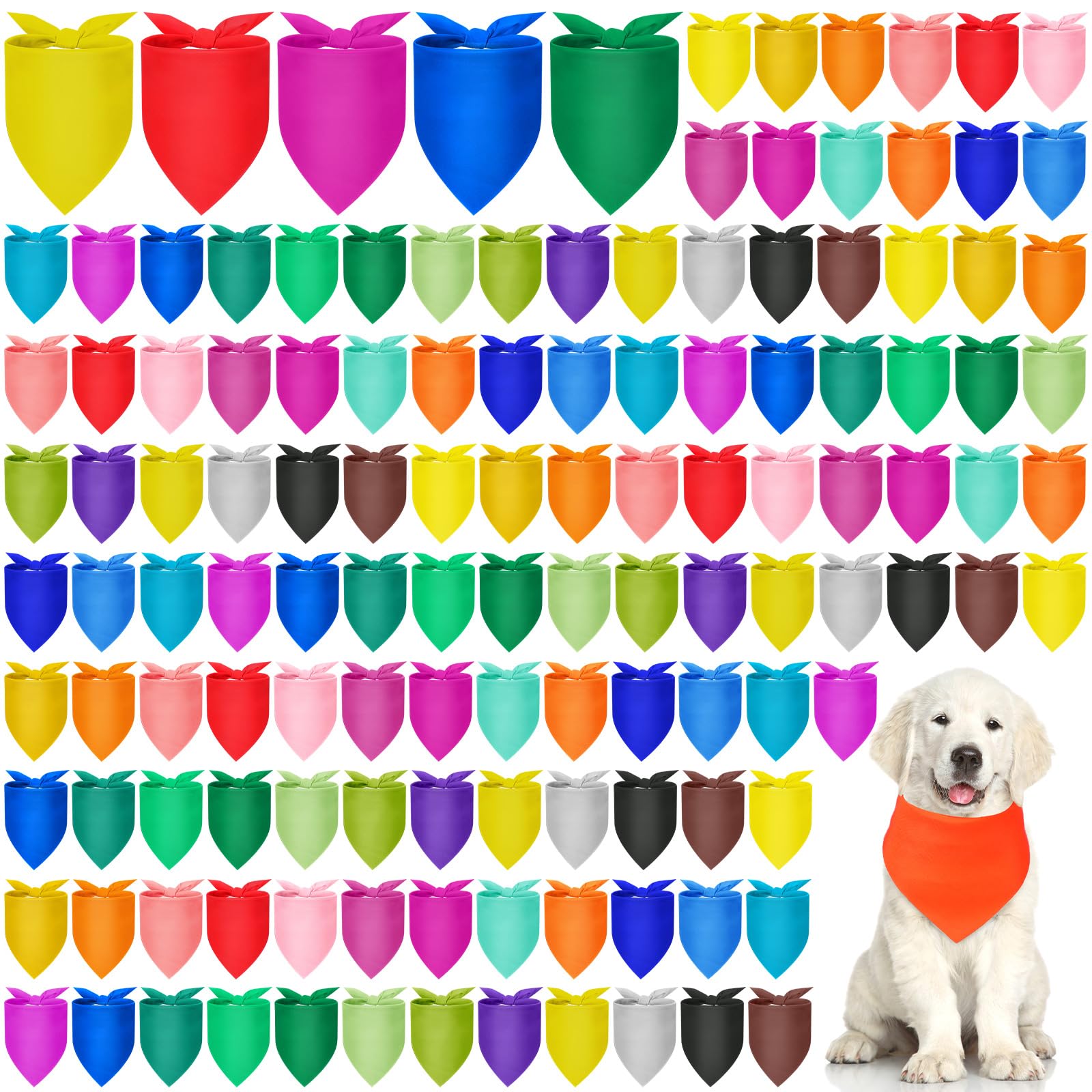 Kacctyen 100 Plain Dog Bandanas - Triangle Bibs for Dogs & Puppies (31.5 x 21.65 Inch)