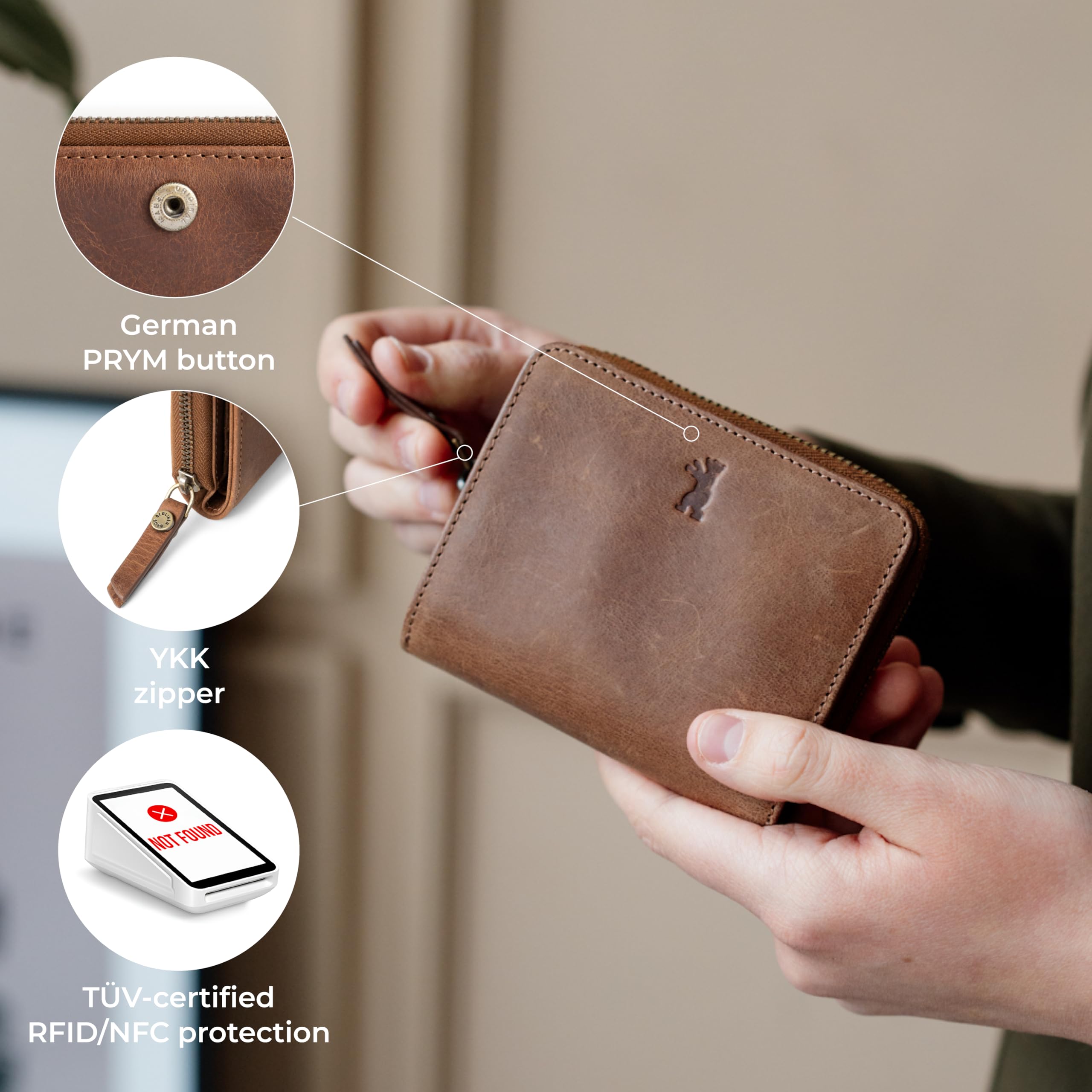 Berliner Bags Portfel Sara, mały portfel, portfel ze skóry, z ochroną RFID z certyfikatem TÜV, w zestawie pudełko na prezent, dla kobiet, brązowy, S, Klasyczny