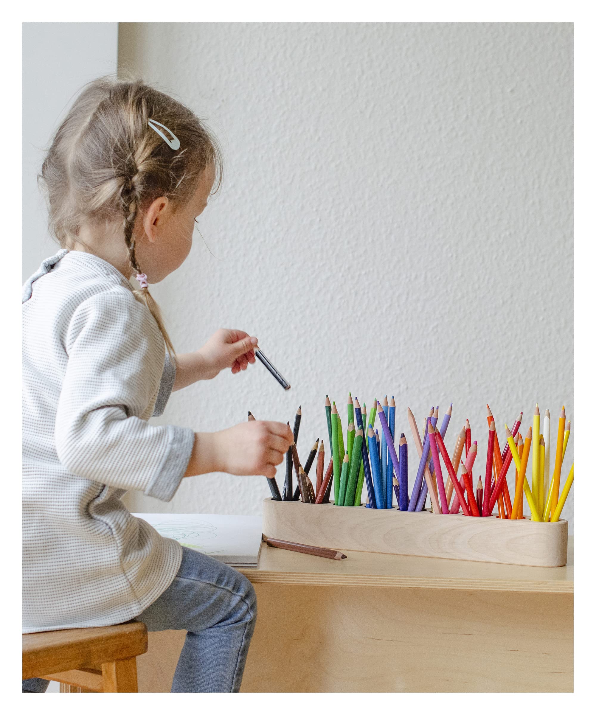 Ehrenkind® Buntstifthalter aus Massivholz FSC® zertifiziert nach Montessori | Schreibtisch Organizer | Stiftehalter Schreibtisch Kinder | Stiftehalter Holz | Stifte Organizer