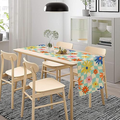 Miniatura 101 de Camino de mesa retro de los años 70, estilo vintage, abstracto, moderno, bohemio, espiral, espiral, ondas, granja, cena, camino para el hogar,