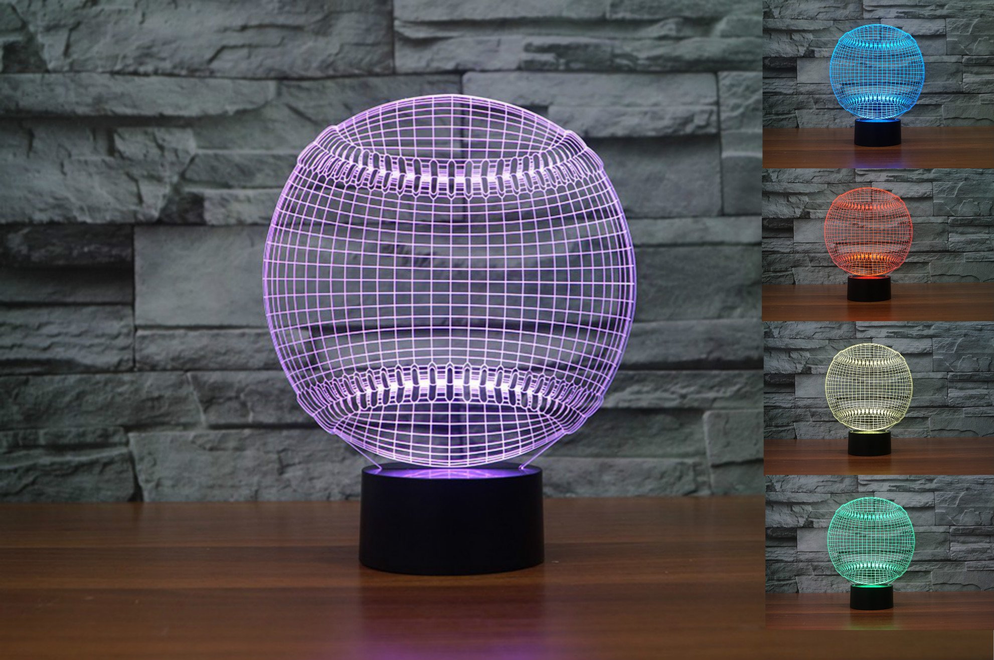 SUPERNIUDB 3D Baseball Night Light Table Light 3D Lamp Table Lamp 3D LED USB 7 Color Change LED Table Lamp Xmas Toy Gift