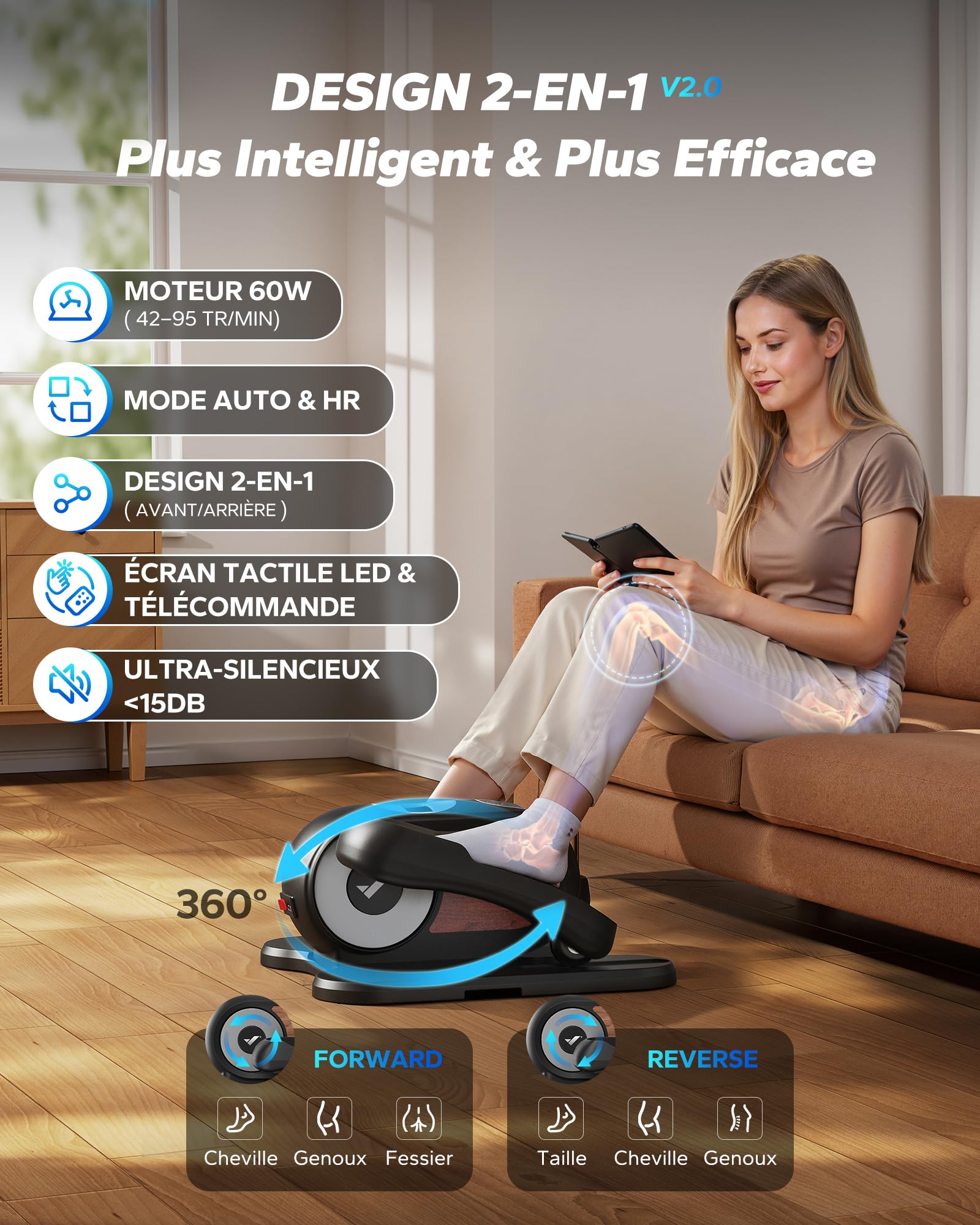 MERACH Elliptique de Bureau Mini Vélo Elliptique 8-12 Vitesses Silencieux Portable Tapis Antidérapant