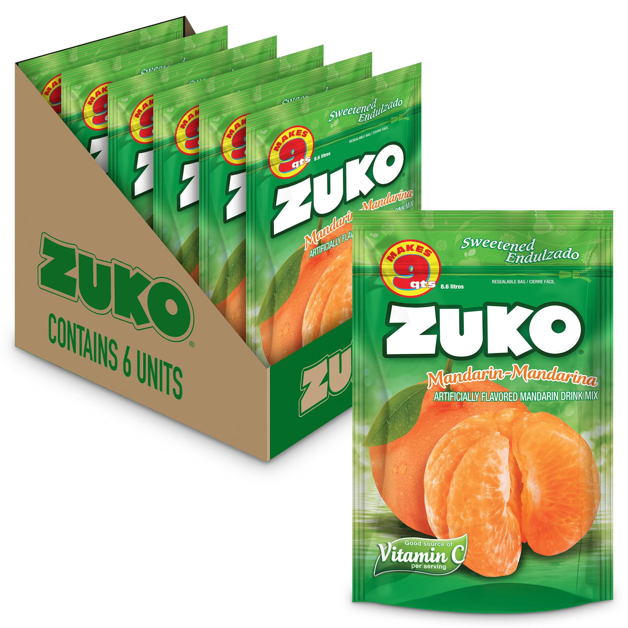 Zuko Mandarin Powdered Drink Mix Family Pack, No Added Sugar Needed, 14.1 oz (Pack of 6)