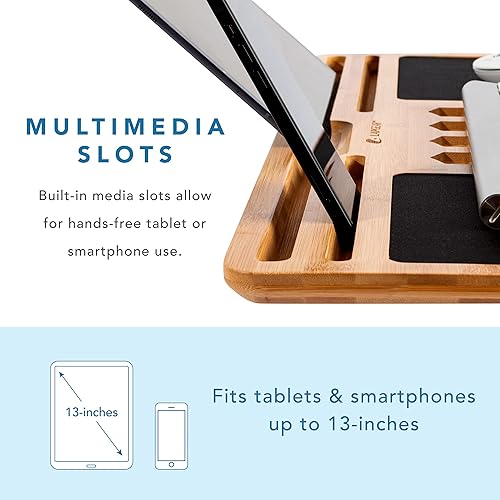 Miniatura 3 de LAPGEAR Bamboo Pro - Tabla de regazo con reposamuñecas, alfombrilla de mouse y soporte para teléfono, natural, se adapta a portátiles de hasta 17.3
